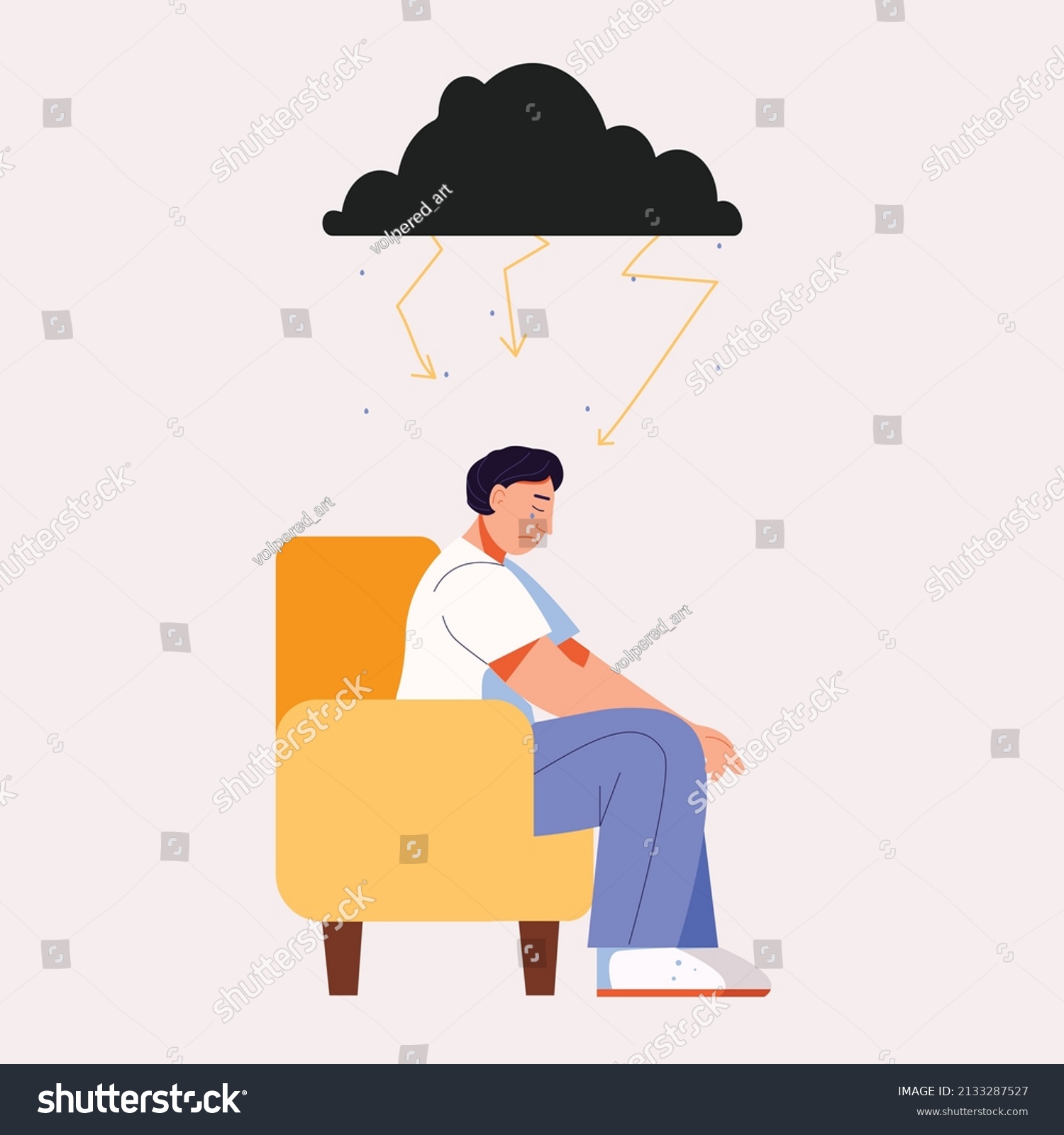 Sad Man Crying Chair Cloud Over Stock Vector (Royalty Free) 2133287527 ...