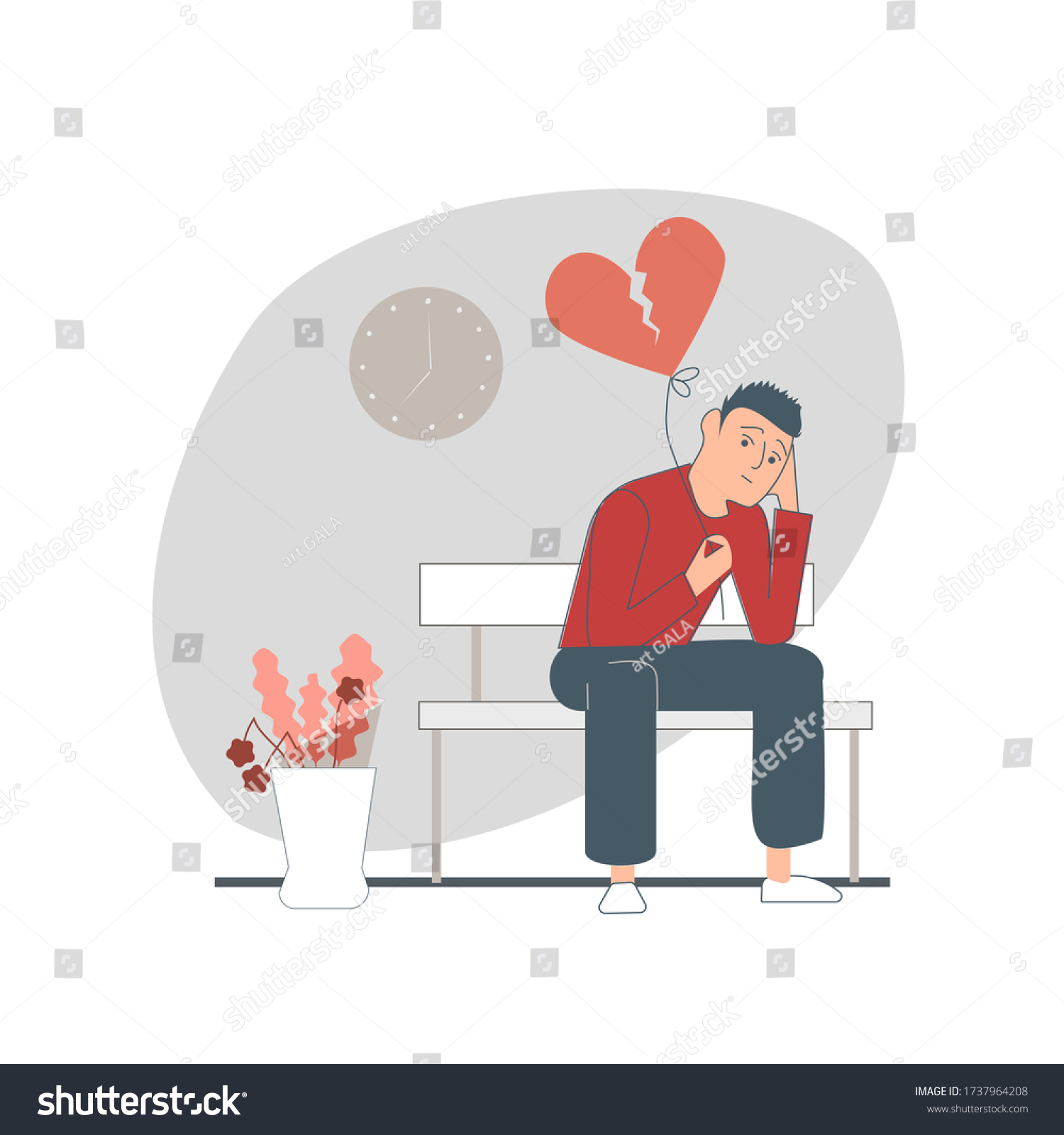 Sad Man Broken Heart Flat Vector Stock Vector Royalty Free 1737964208 Shutterstock