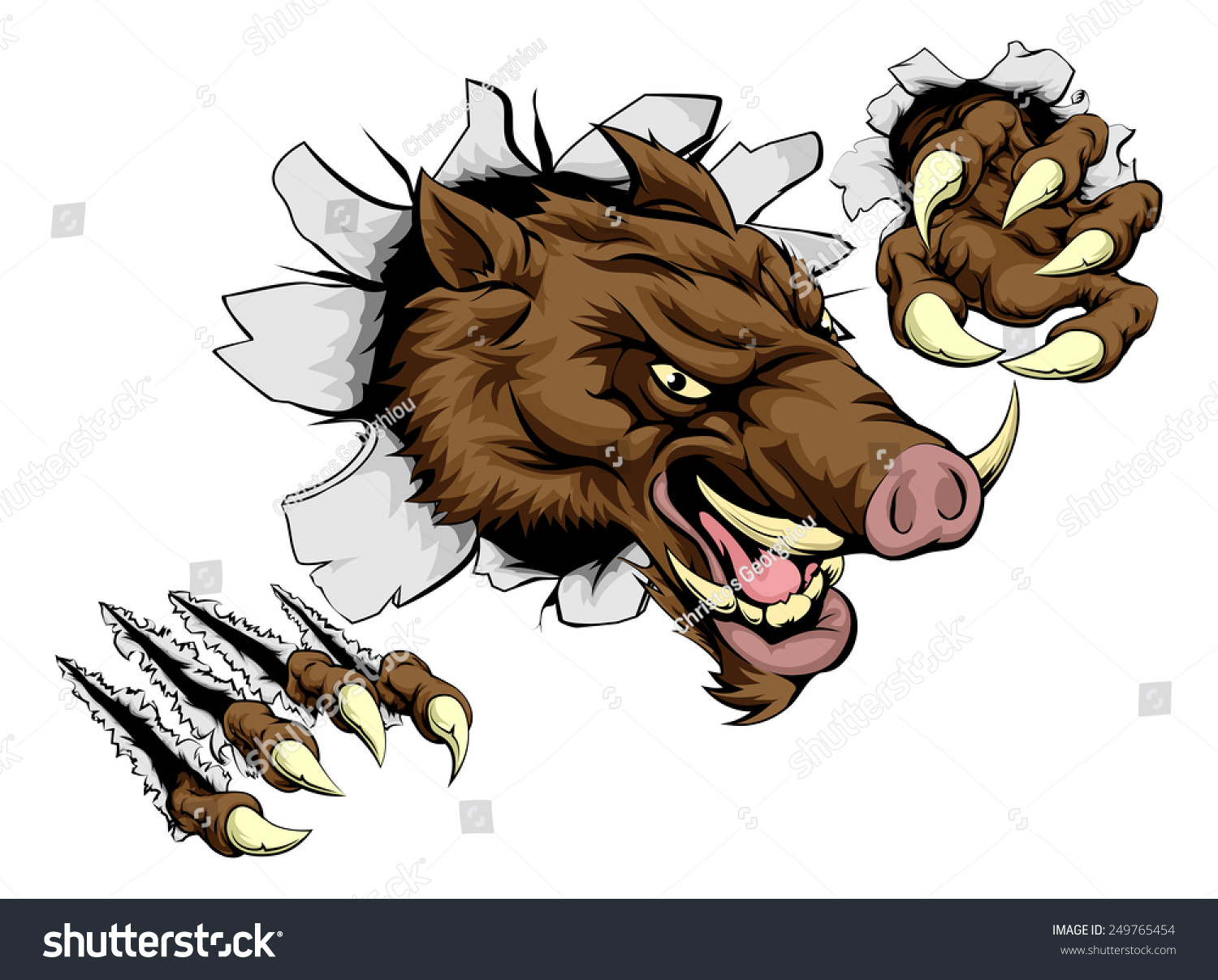 Scary Boar Animal Mascot Character Breaking Stock Vector (Royalty Free ...