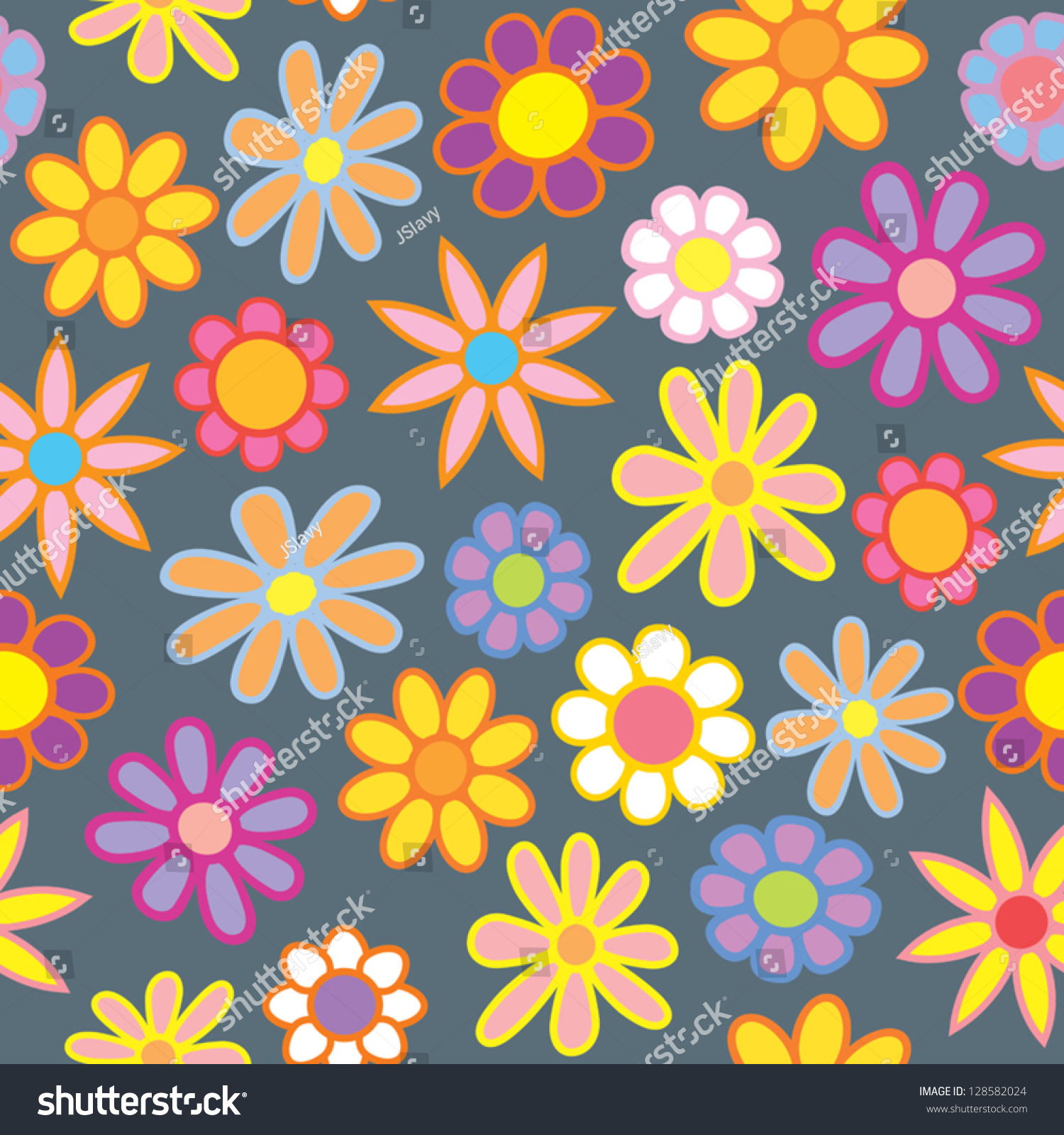 Seamless Pattern Colorful Cartoon Flowers On Stock Vector (Royalty Free ...