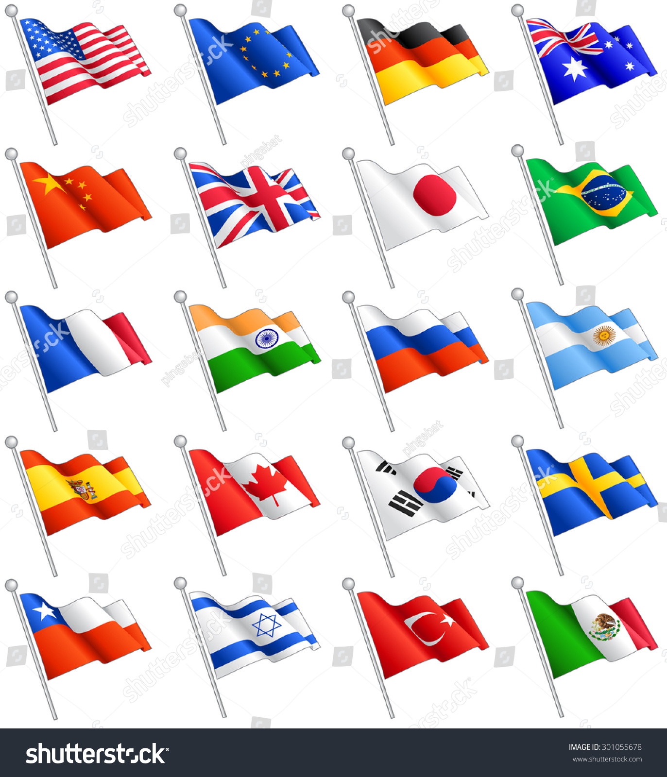 Set Composed By Flags 20 Most Stock Vector 301055678 - Shutterstock