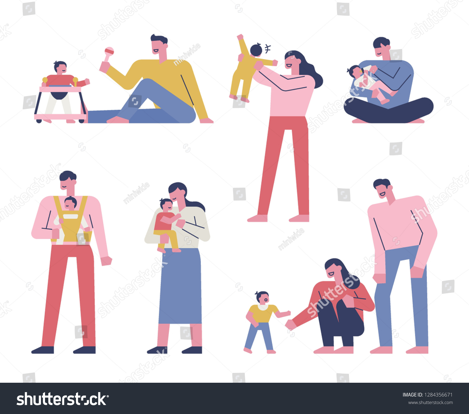 A set of baby and happy family look. flat design vector graphic style concept illustration.