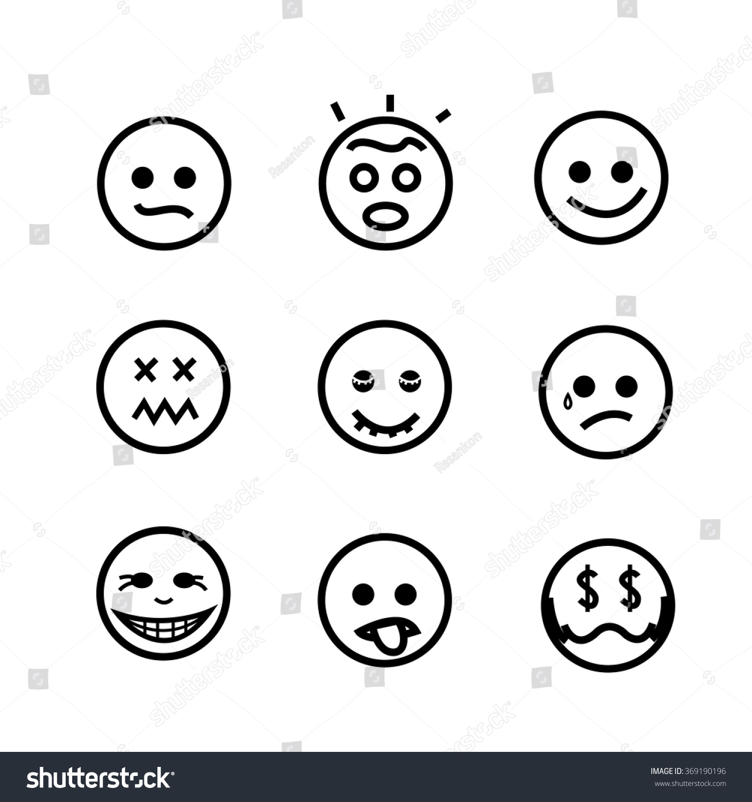 Set Black Smilies Different Emotions All Stock Vector Royalty Free 369190196 Shutterstock 8267