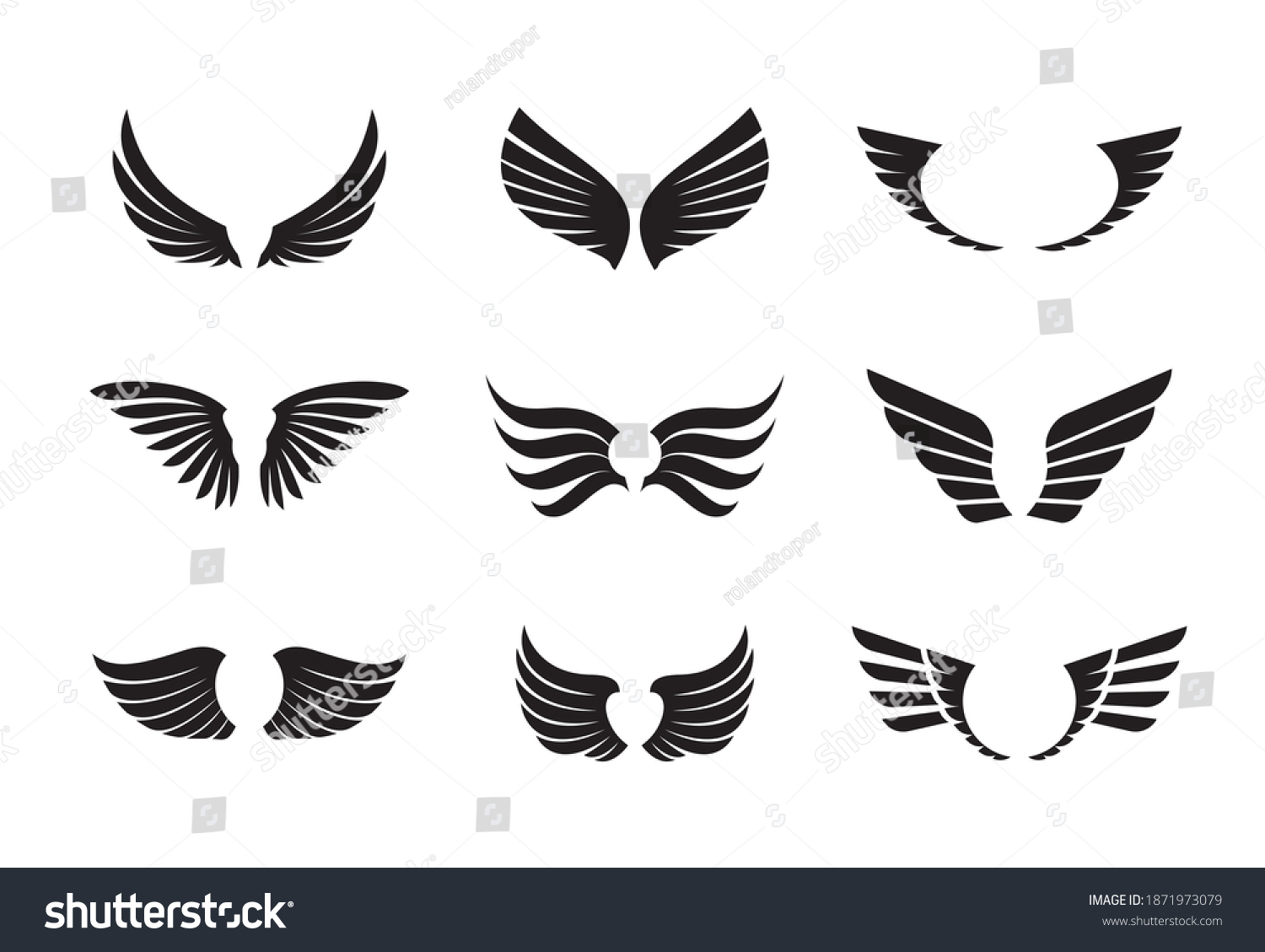 Set Black Wings Vector Illustration Outline Stock Vector (Royalty Free ...