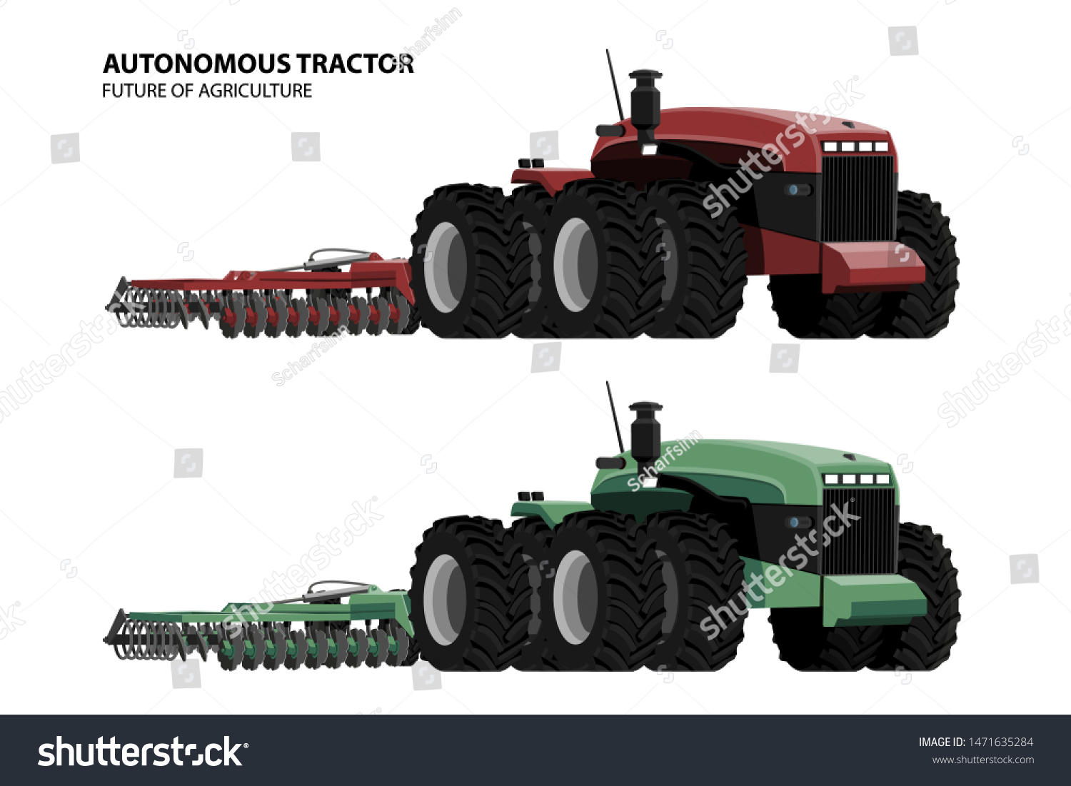 SVG of A set of brand-less generic autonomous tractor with plow. Vector illustration EPS 10 svg