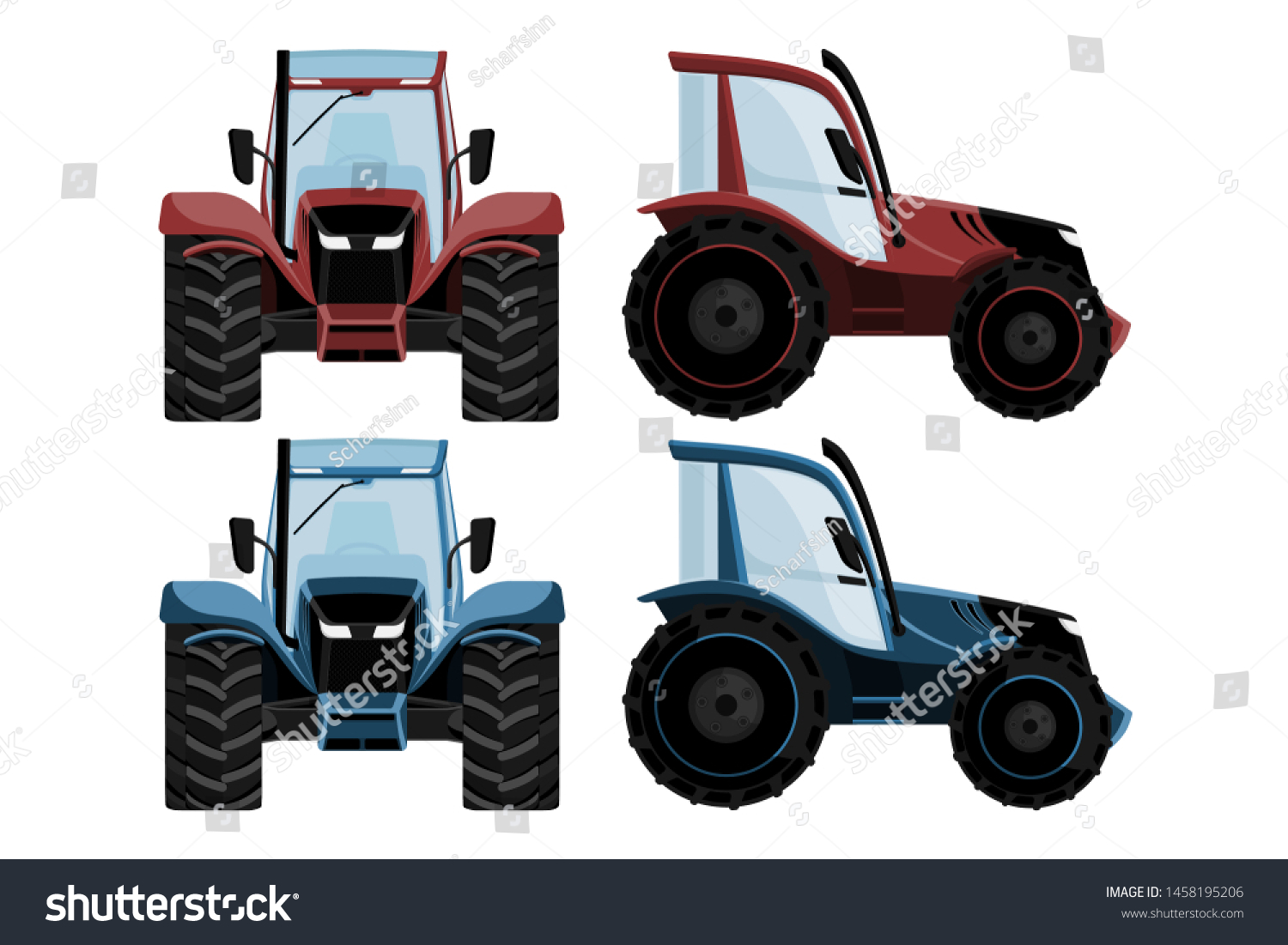 SVG of A set of brand-less generic tractor. Front and side view. Vector illustration EPS 10 svg