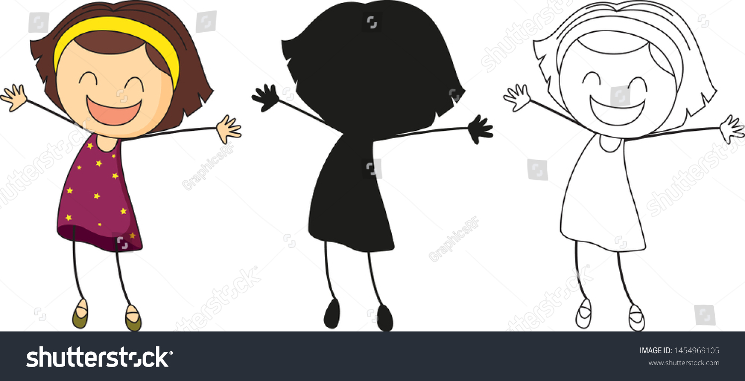 Set Characters Color Silhouette Outline Illustration Stock Vector ...