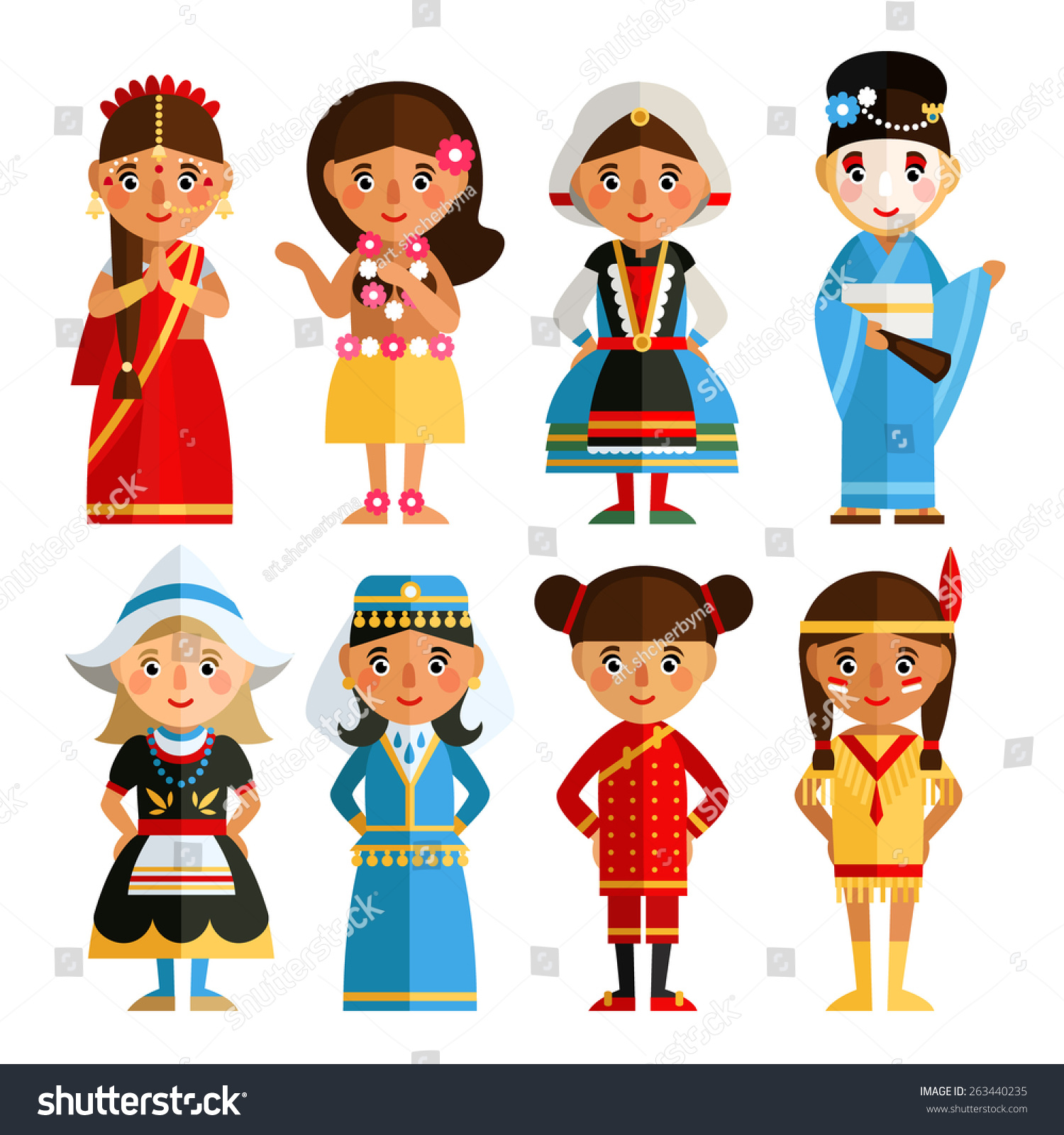 Set Characters Different National Costumes Flat Stock Vector 263440235 ...