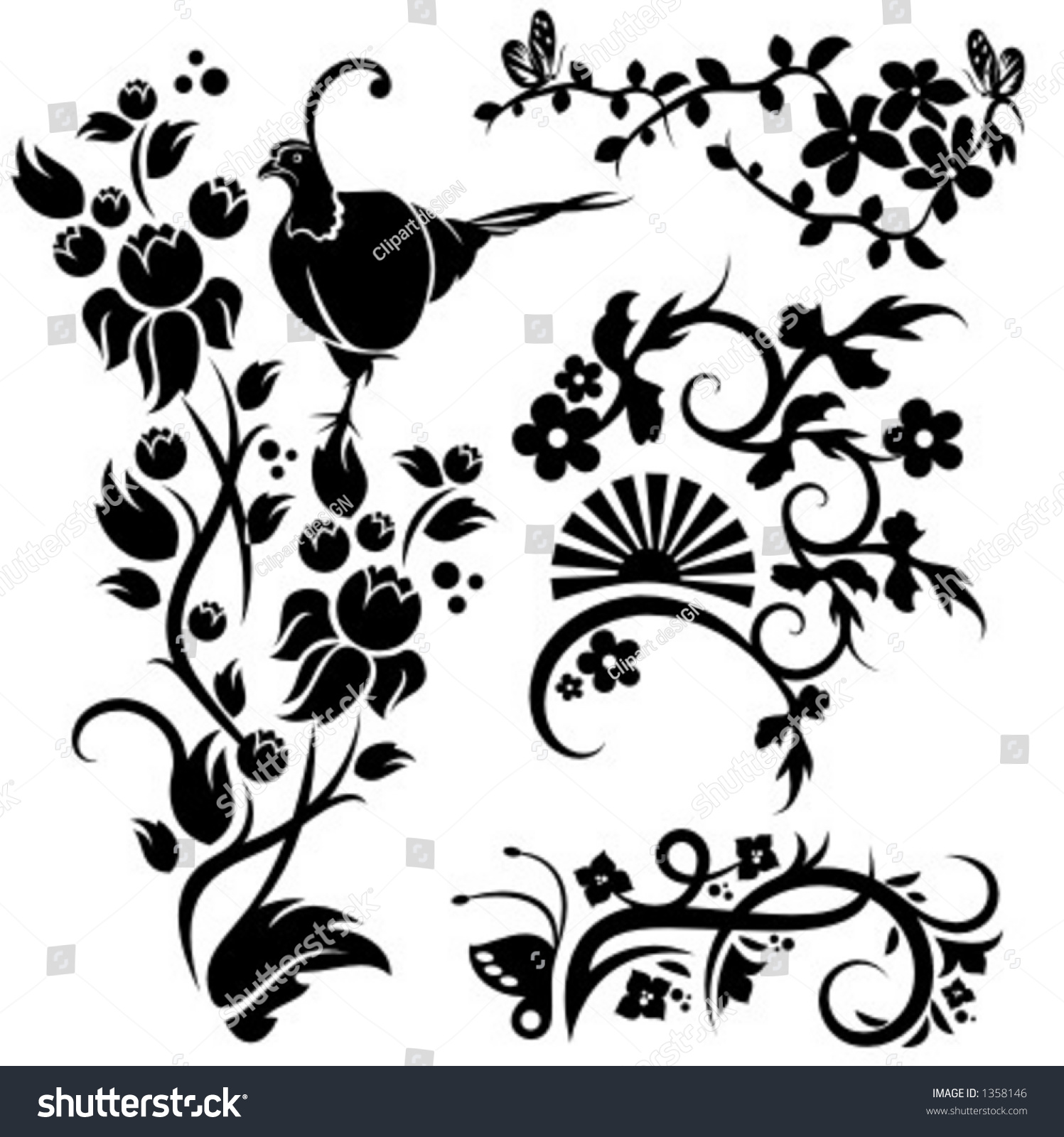 Set 4 Chinese Floral Designs Stock Vector Shutterstock