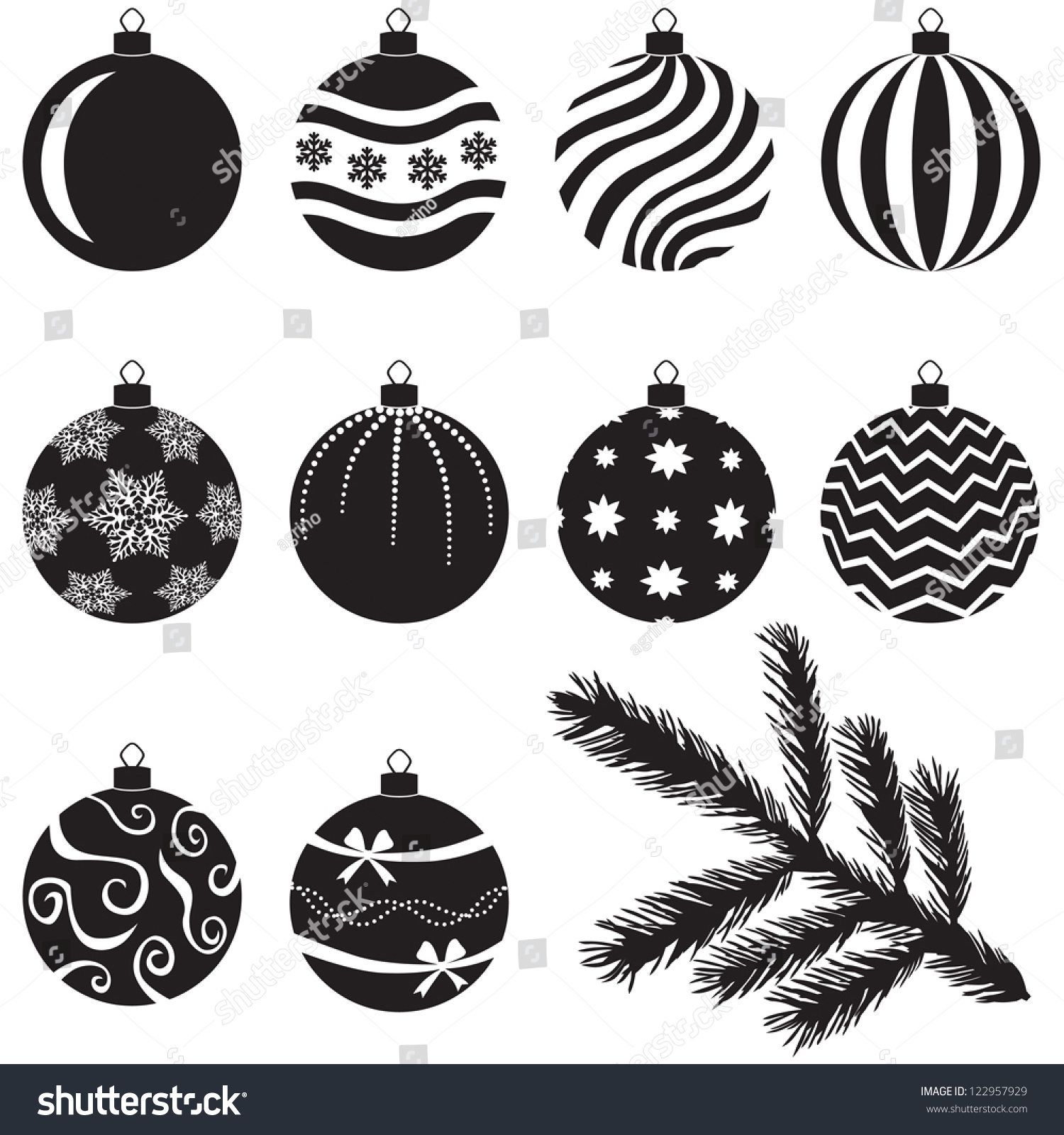 Set Christmas Baubles Decorated Various Patterns Stock Vector 122957929 ...