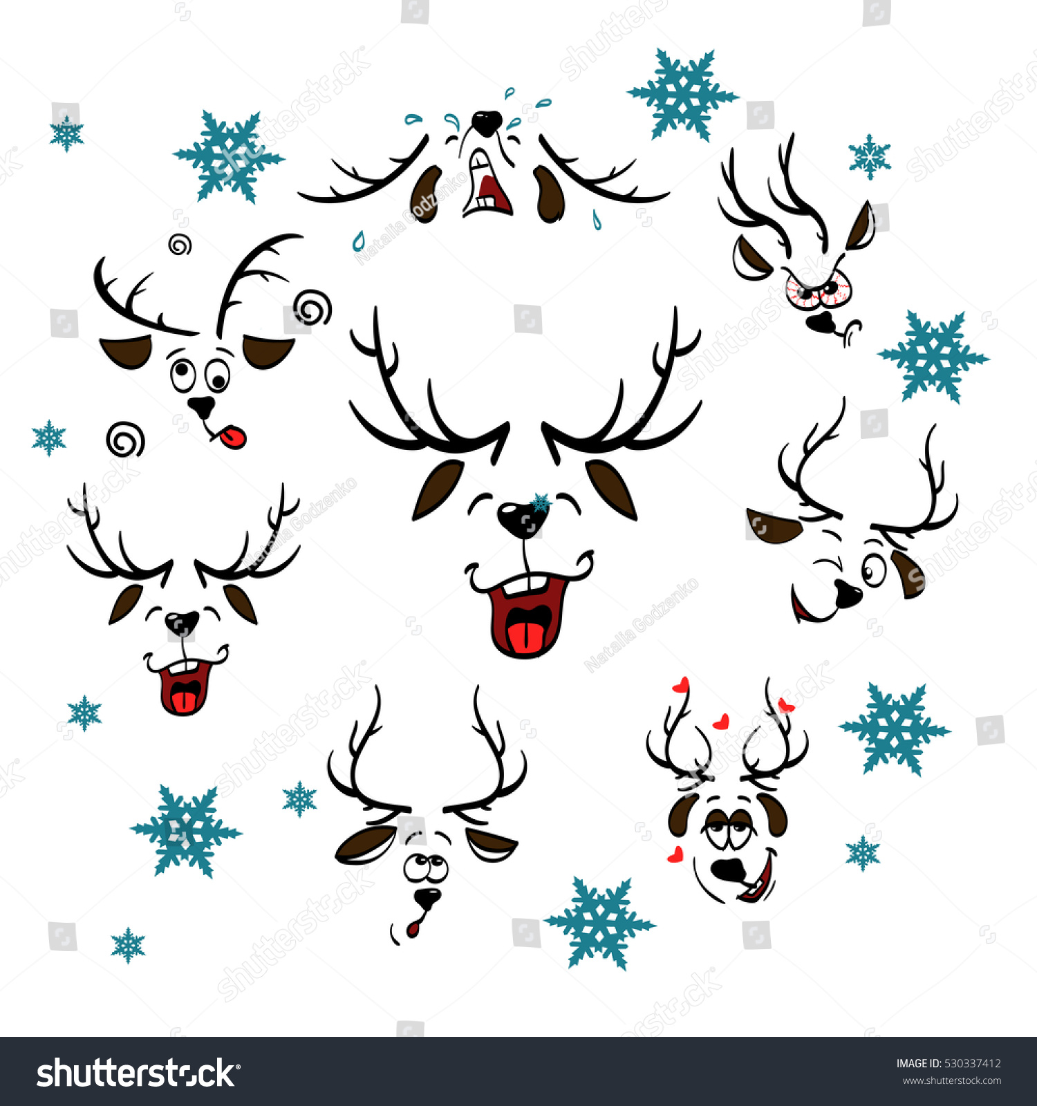 A set of Christmas deer faces with different emotions Christmas Deer Cartoon Emotion faces