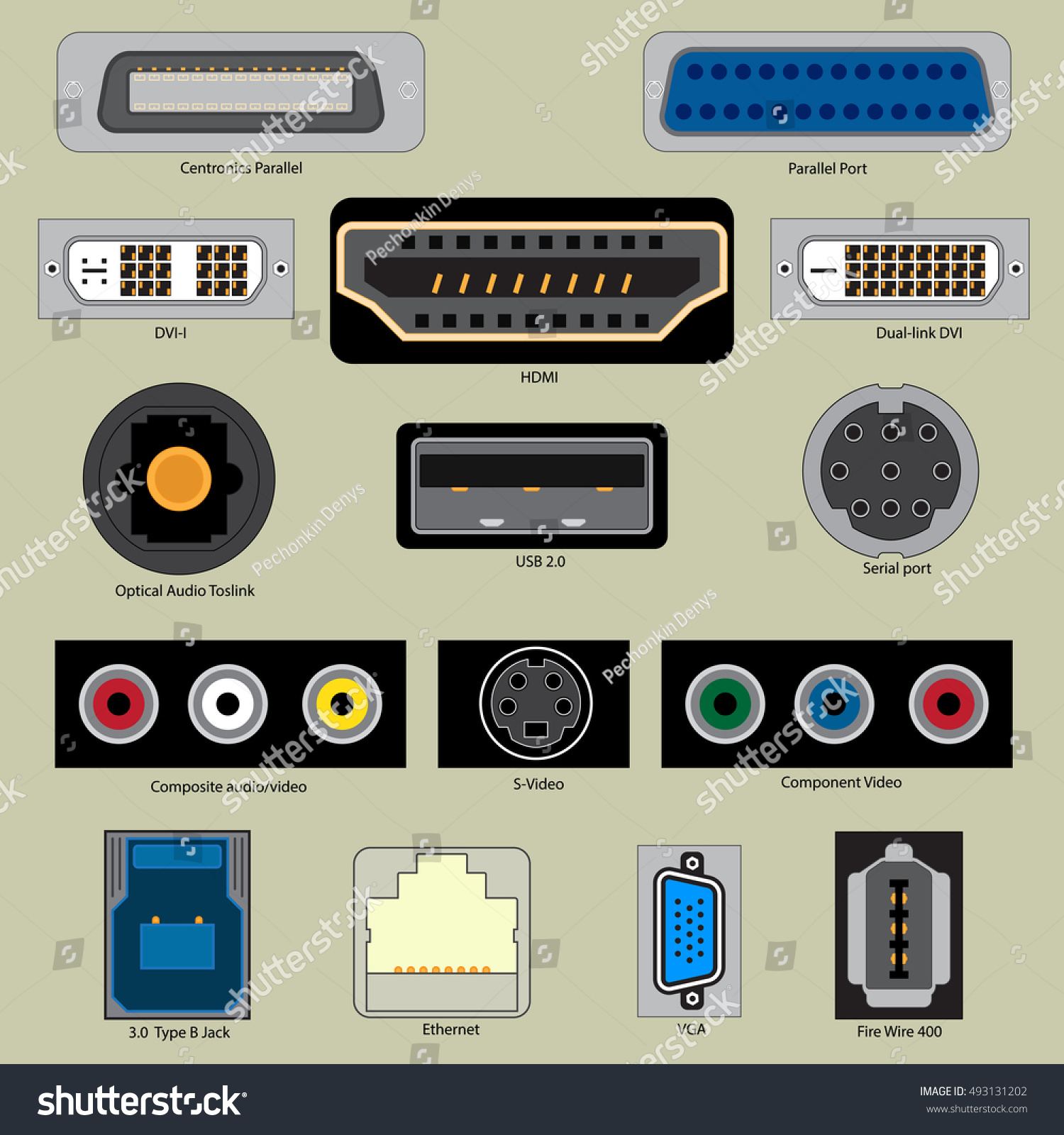 Set Computer Ports Connecting Cable Computer Stock Vector 493131202 ...