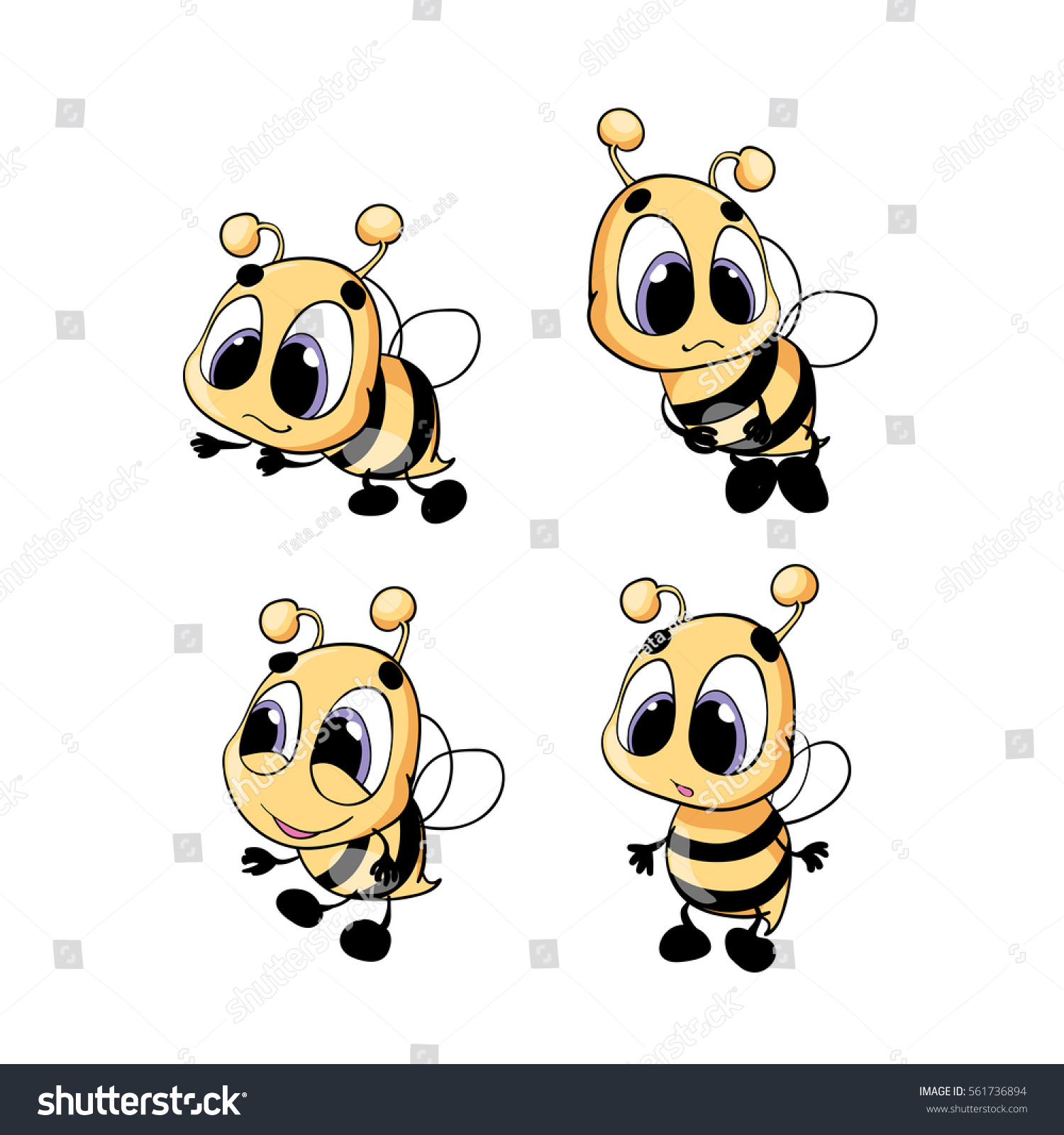 Set Cute Cartoon Bees Four Isolated Stock Vector Royalty Free 561736894