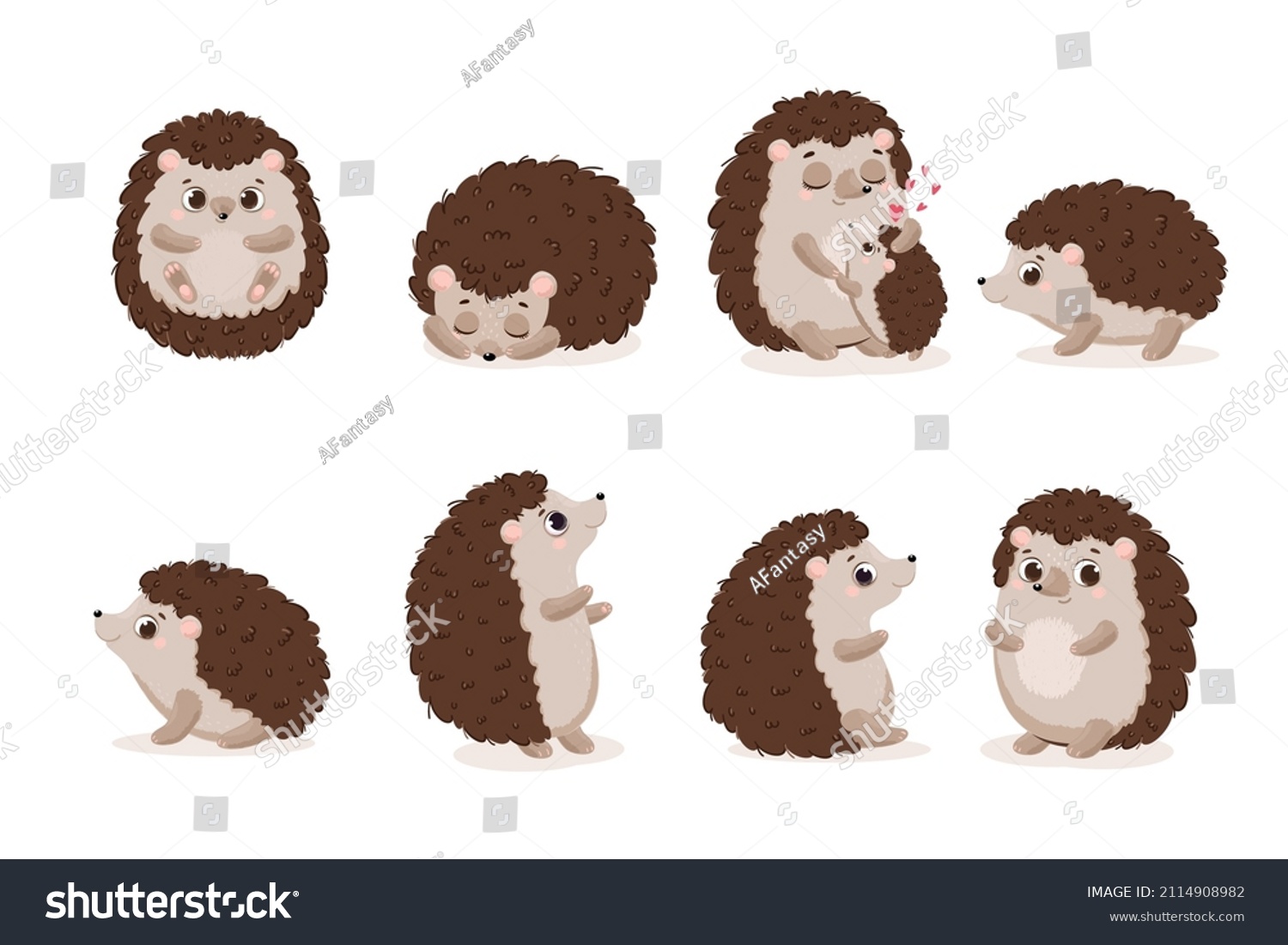 Set Cute Hedgehogs Vector Illustration Cartoon Stock Vector (Royalty ...