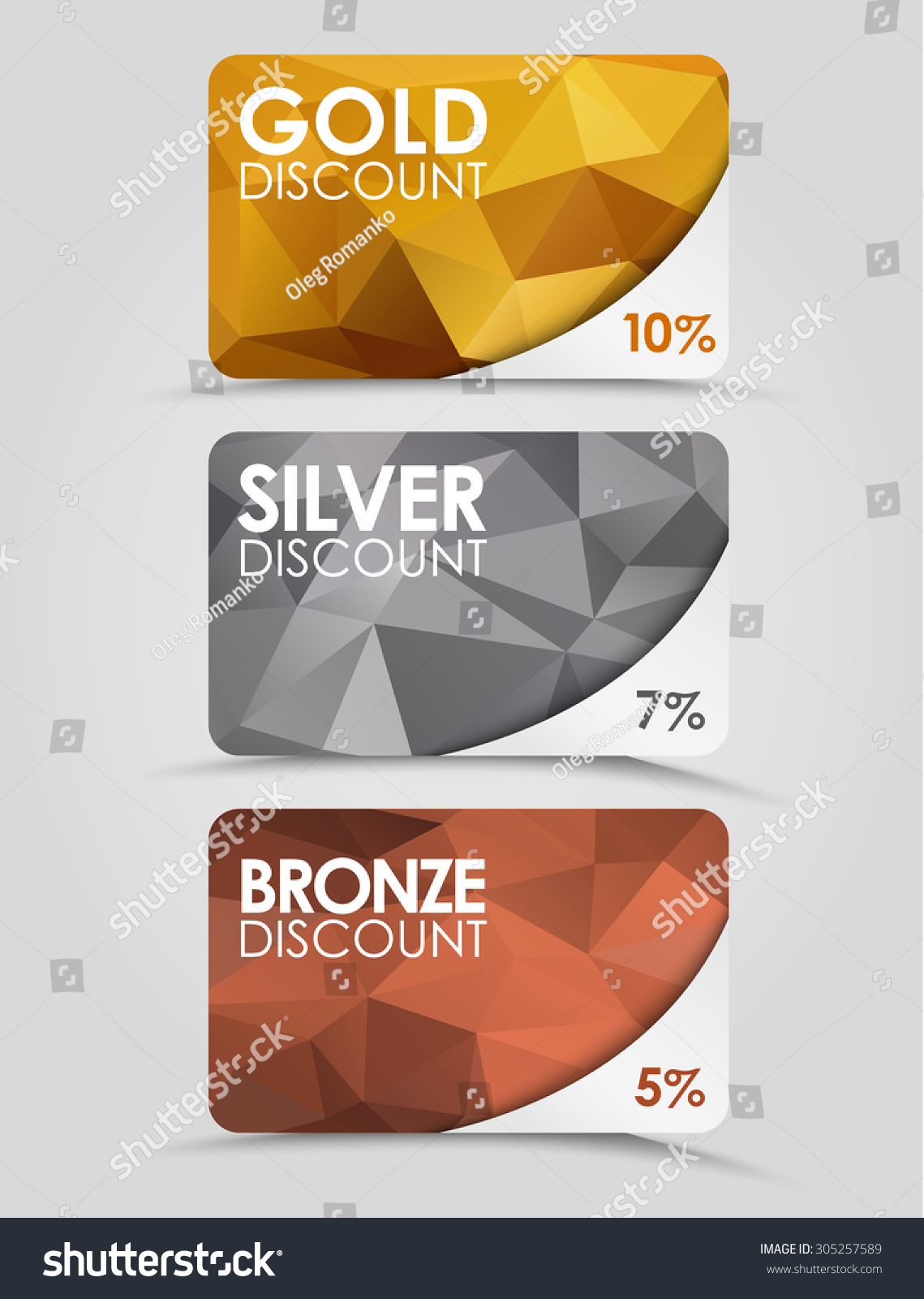 Set Discount Cards Gold Silver Bronze Stock Vector (Royalty Free