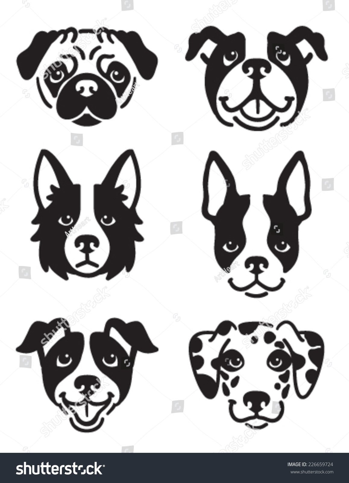 Set 6 Dog Icons Featuring Faces Stock Vector (Royalty Free) 226659724