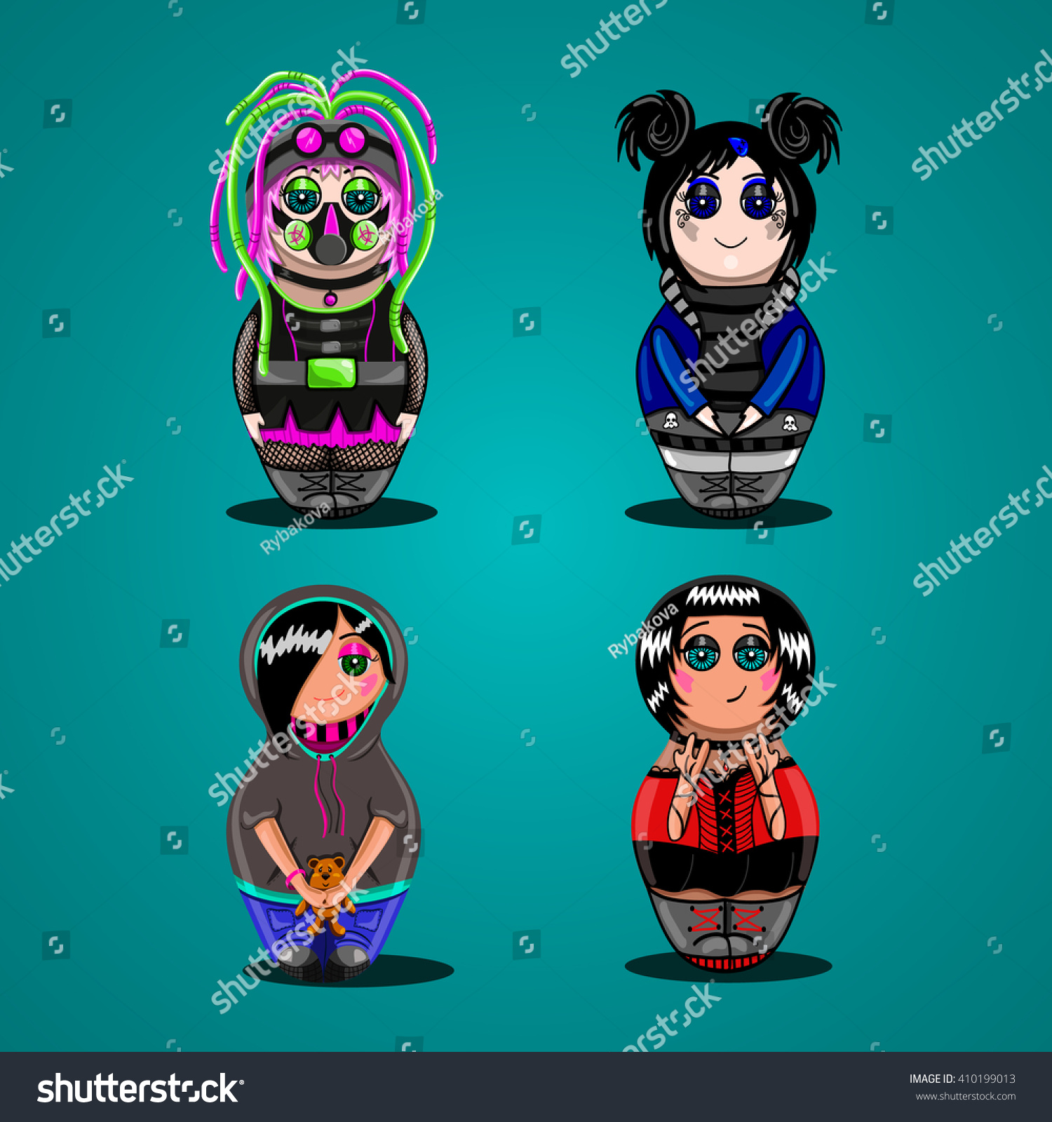 Set Dolls Different Subcultures Emo Goth Stock Vector Royalty Free set-dolls-different-subcultures-emo-goth-stock-vector-royalty-free