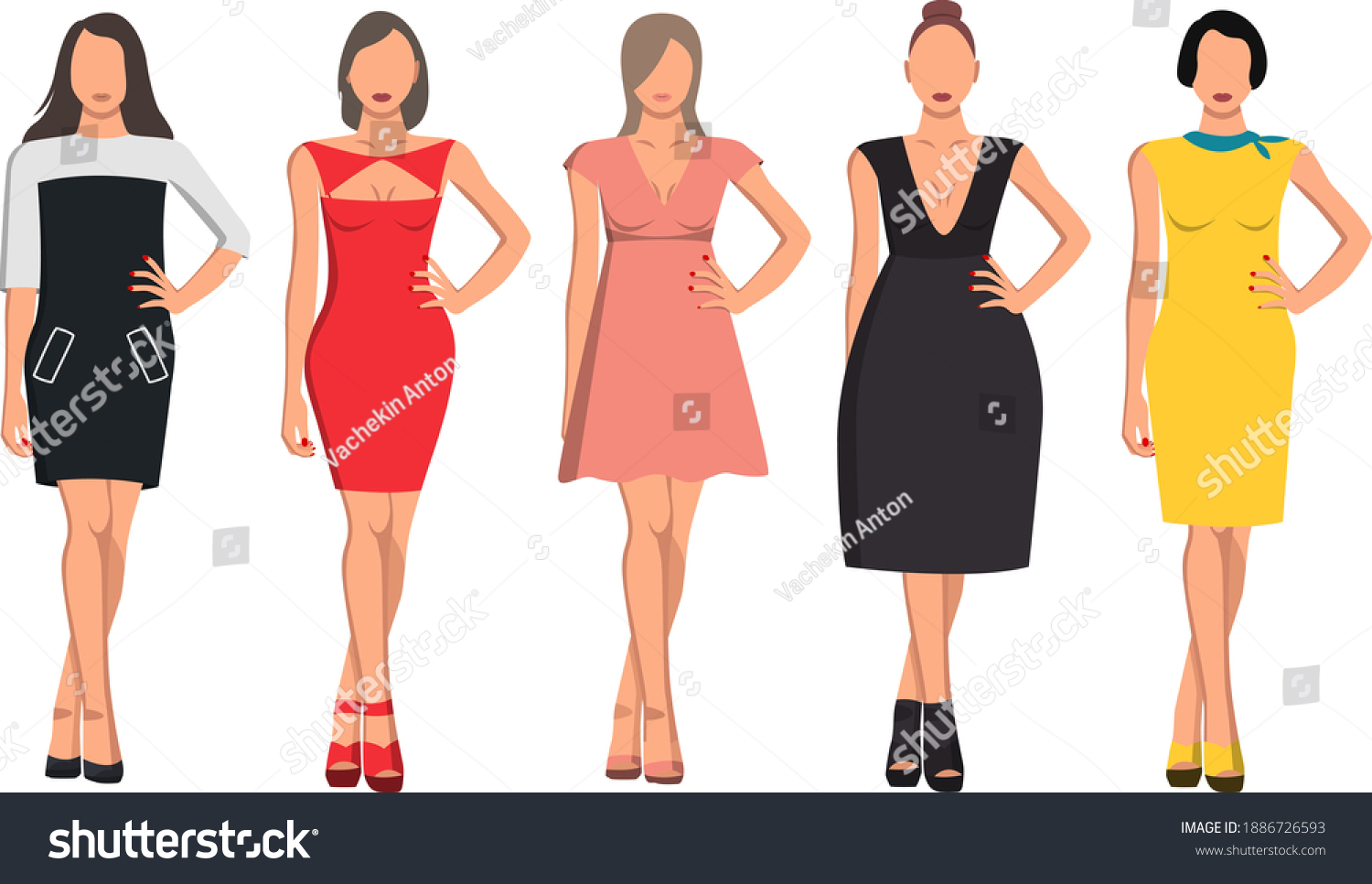 Set Five Girls Good Figure Beautiful Stock Vector (Royalty Free ...