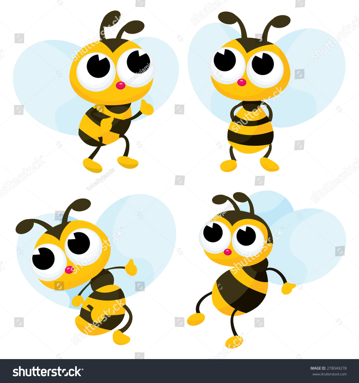 Set Four Cute Honey Bee Cartoon Stock Vector 278049278 ...
