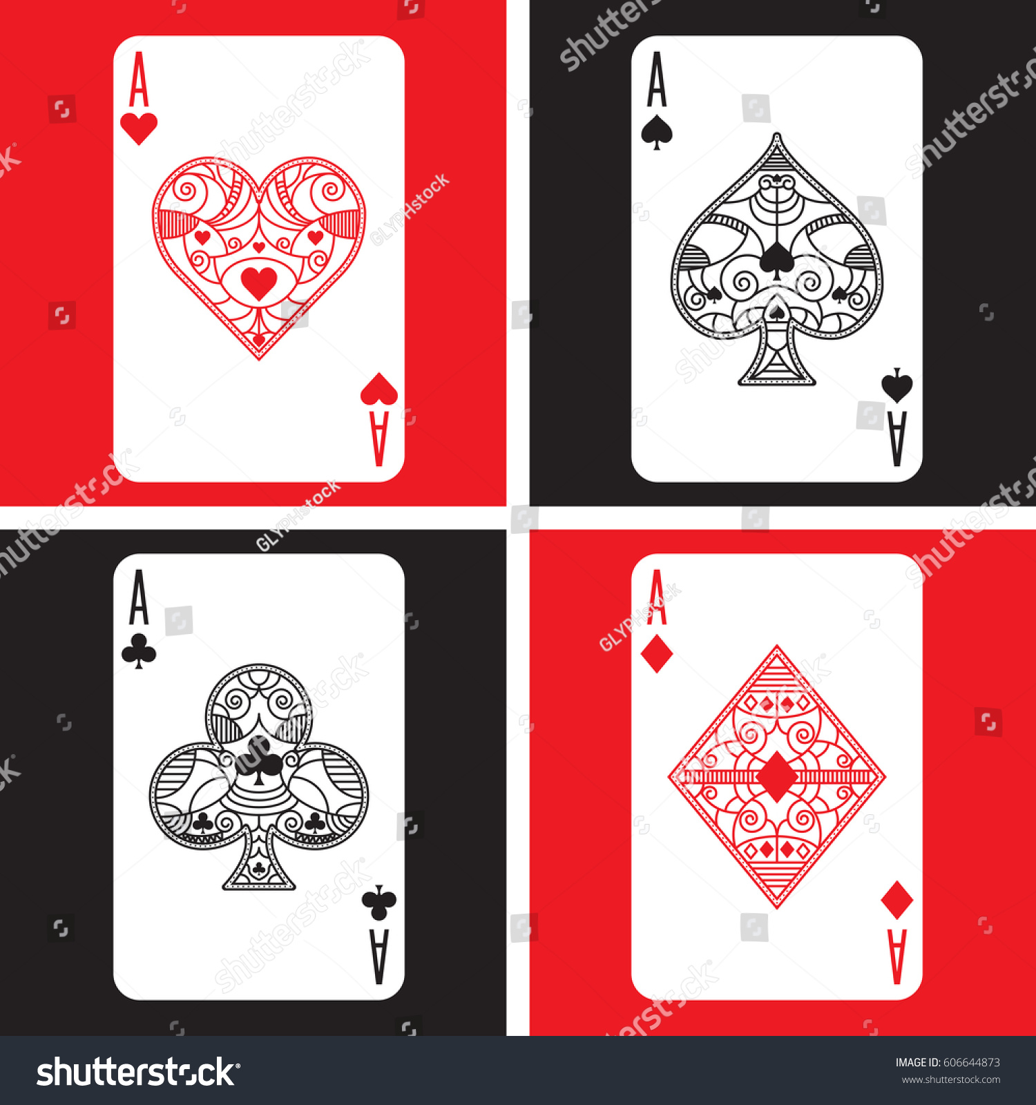 Set Four Ornate Aces Vector Format Stock Vector 606644873 - Shutterstock