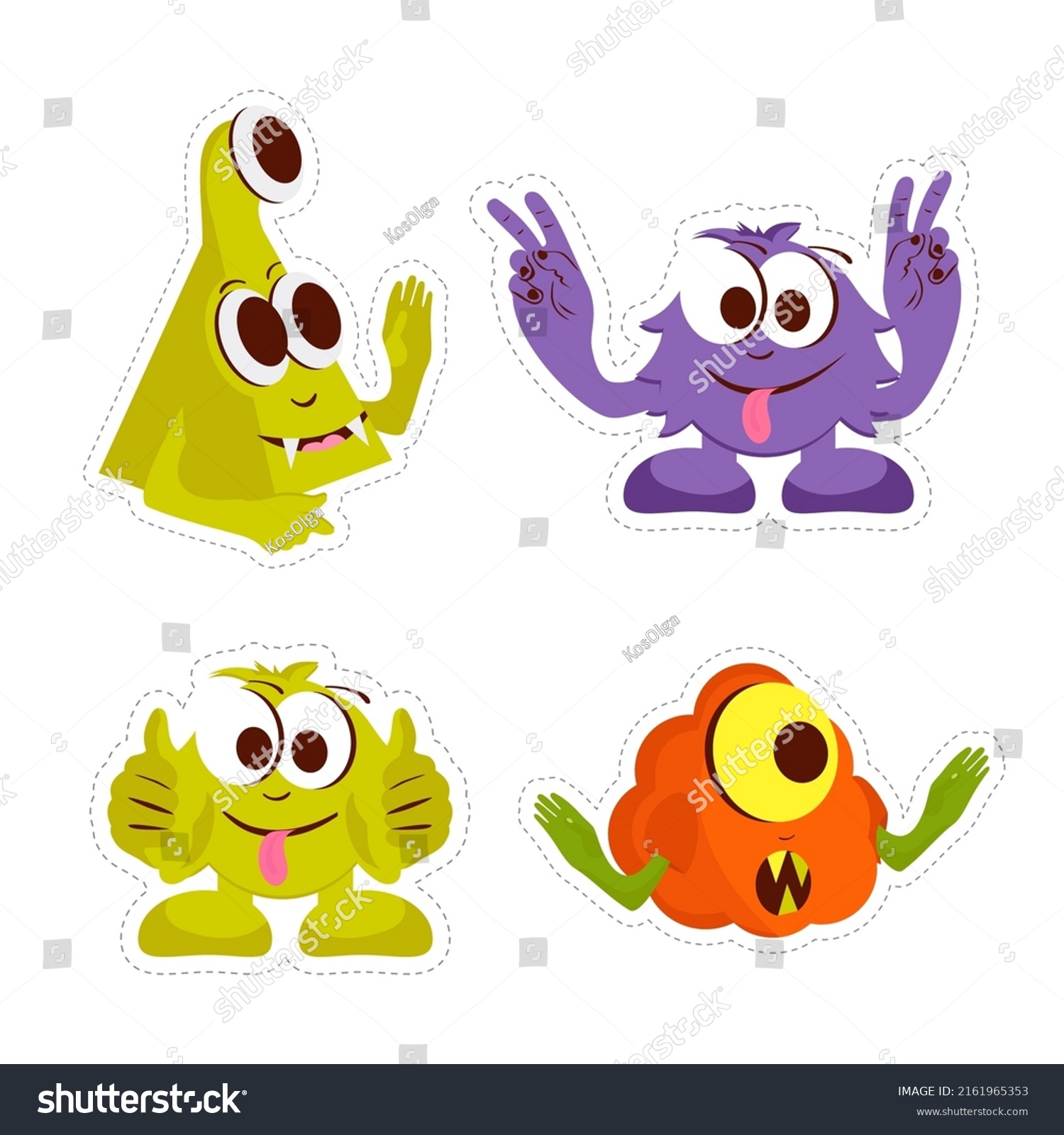 Set Funny Monsters Vector Illustration Cartoon Stock Vector Royalty