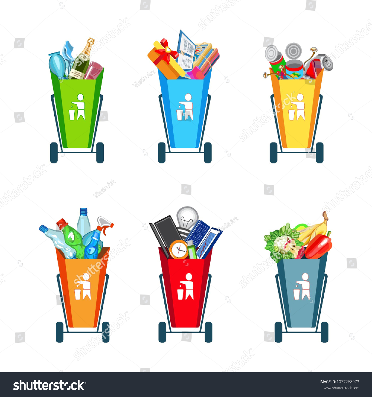 Set Garbage Baskets Waste Separation Recycling vector de stock (libre