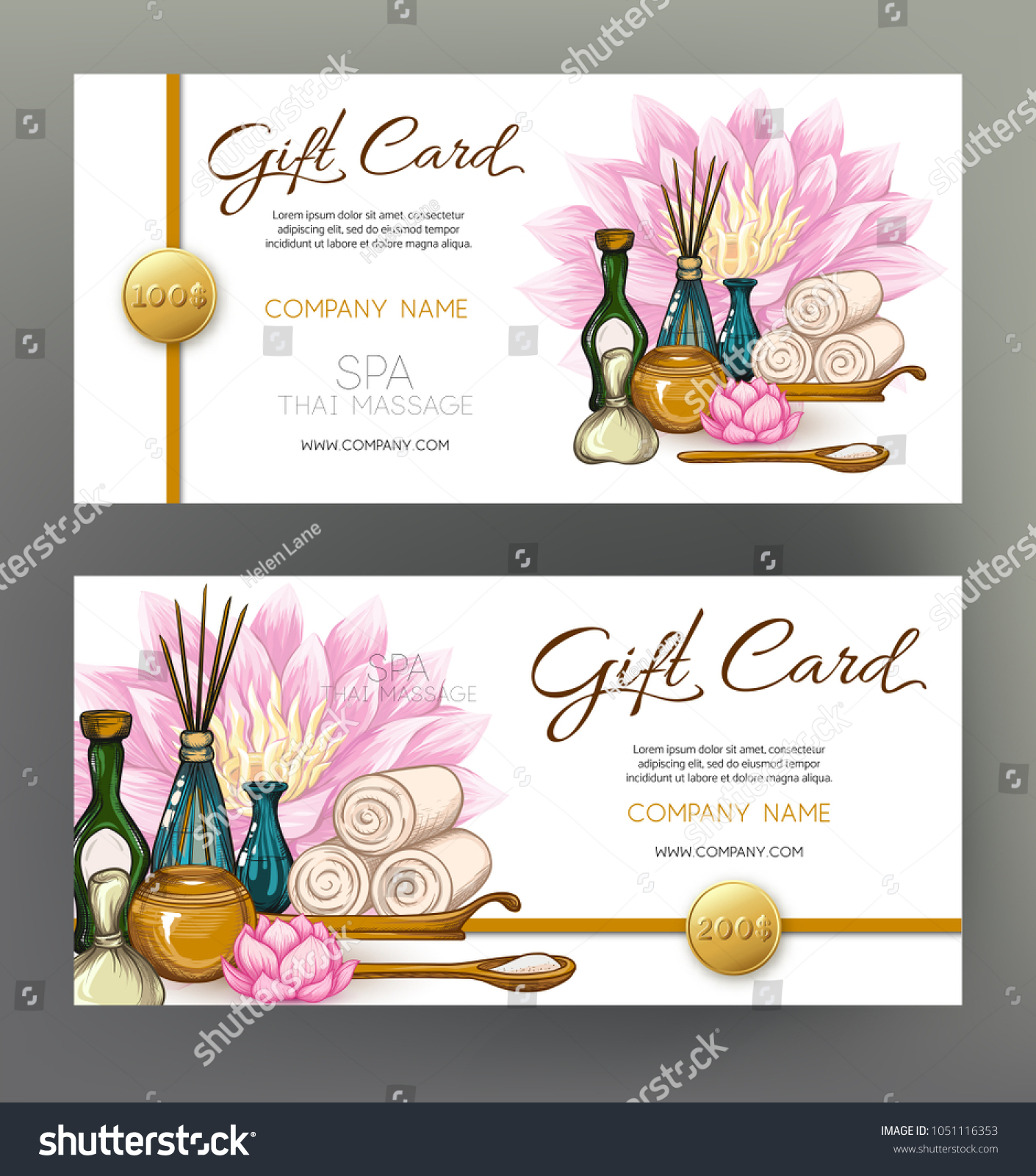 set gift vouchers massage spa flowers stock vector (royalty