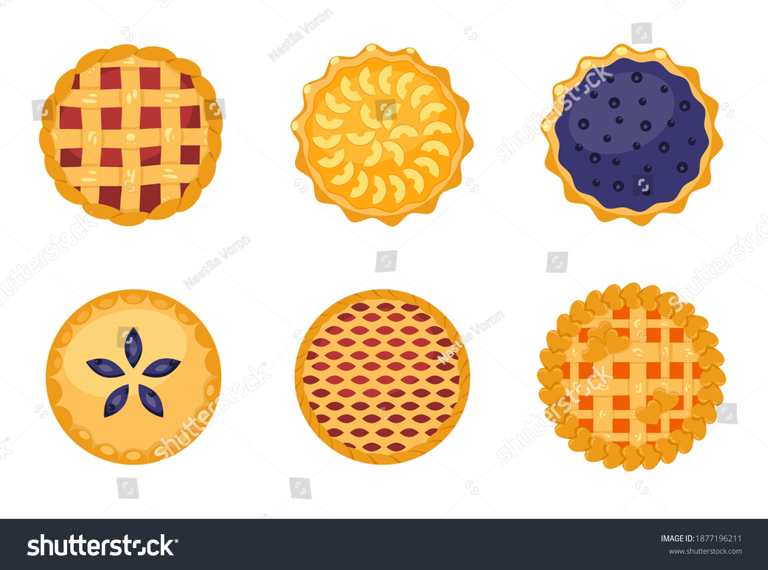 Vektor Stok Set Homemade Pies Different Fruit Fillings Tanpa Royalti Shutterstock