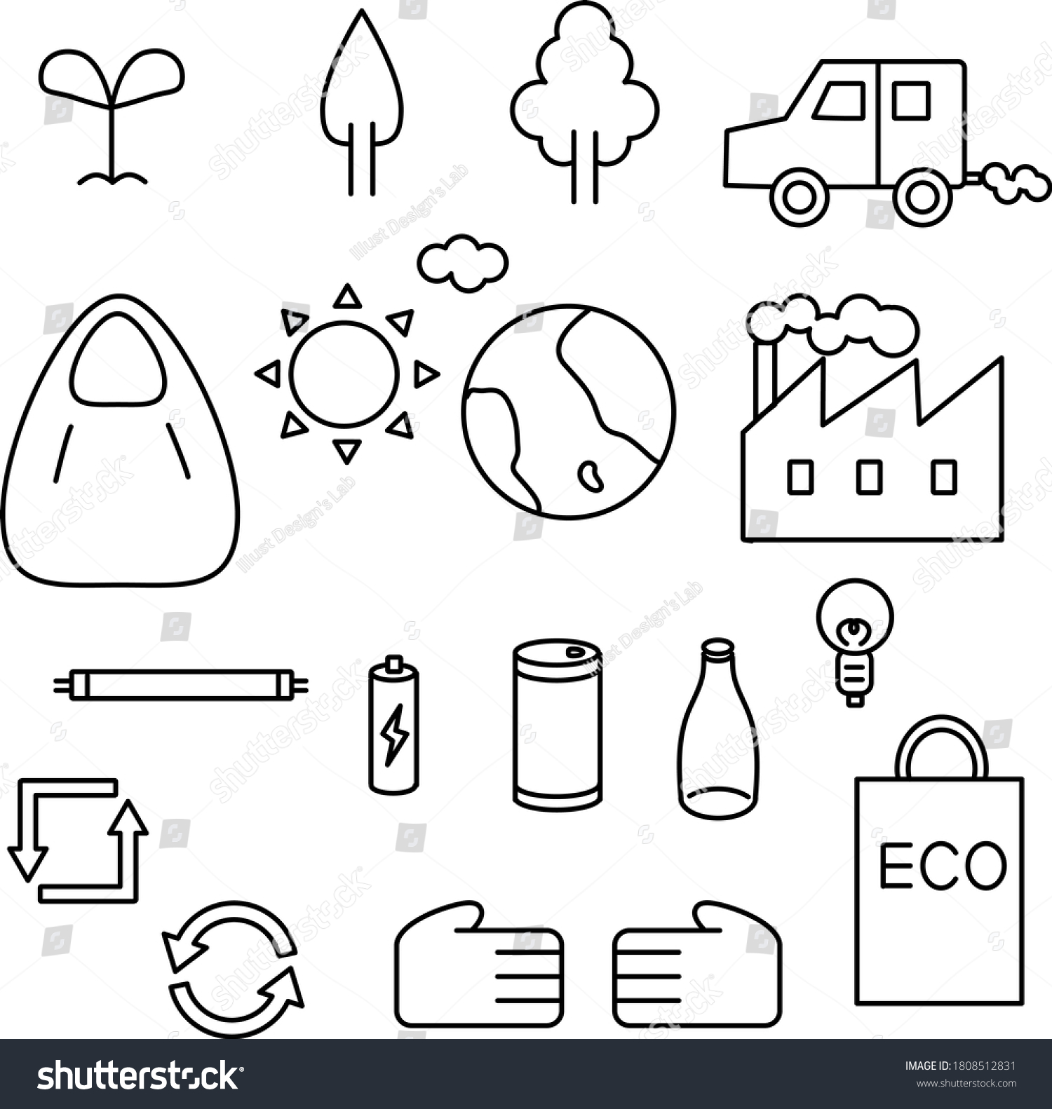 Set Illustration Icons Eco Theme Stock Vector (Royalty Free) 1808512831 ...