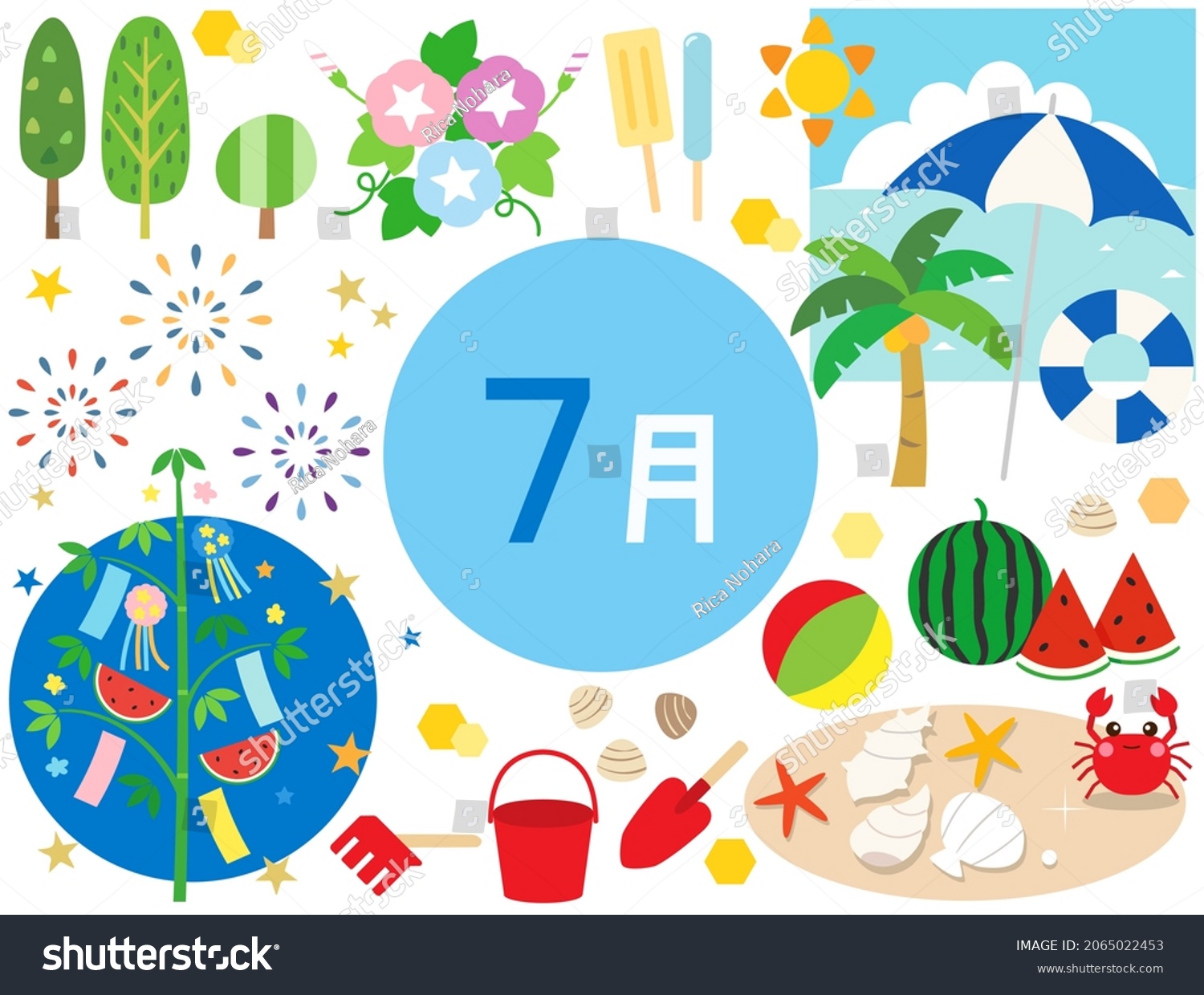 SVG of A set of illustrations for the July event in Japan. The letter in the middle means July. svg