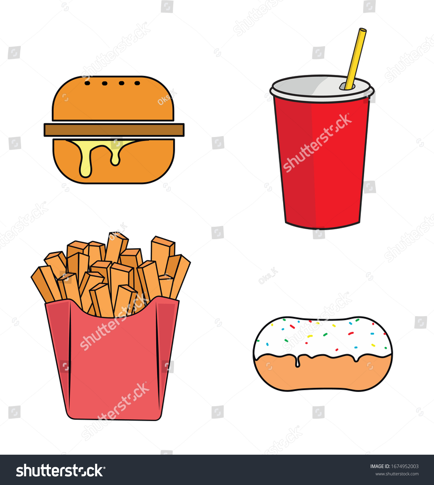 Set Junk Food Cola French Fries Stock Vector (Royalty Free) 1674952003 ...