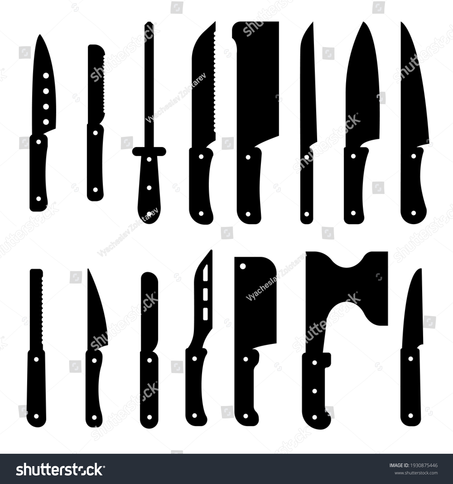 Set Kitchen Knives Simple Style Black Stock Vector (Royalty Free ...