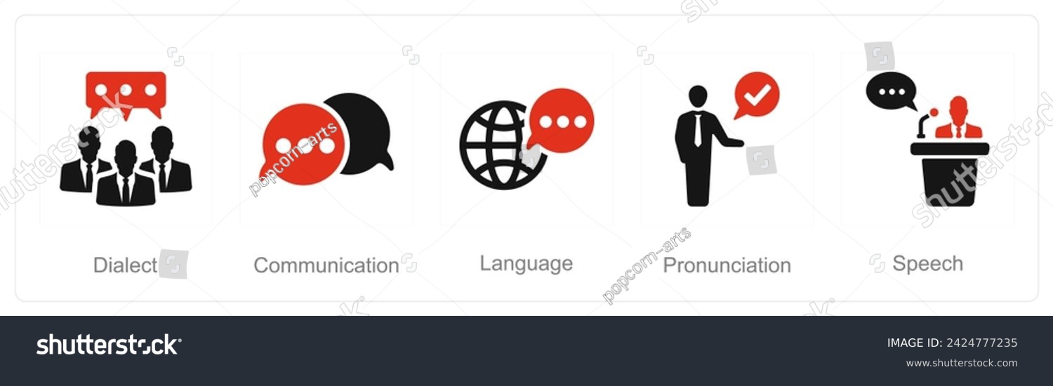 SVG of A set of 5 Language icons as dialect, communication, language svg