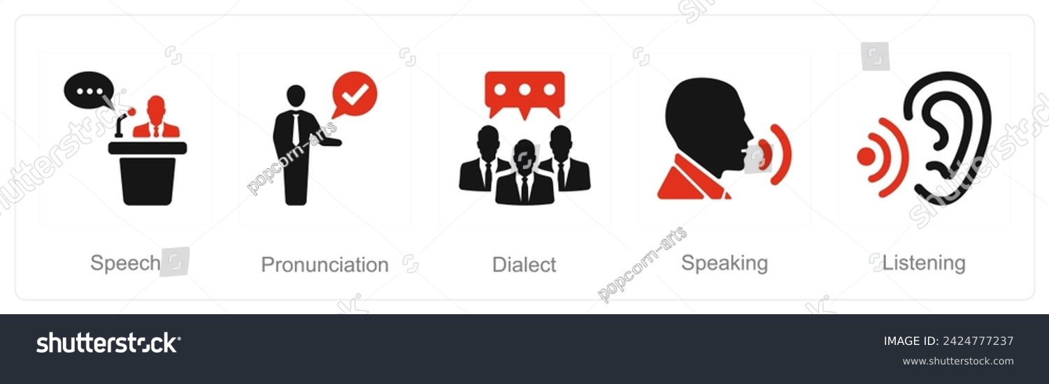 SVG of A set of 5 Language icons as speech, pronounciation, dialect svg