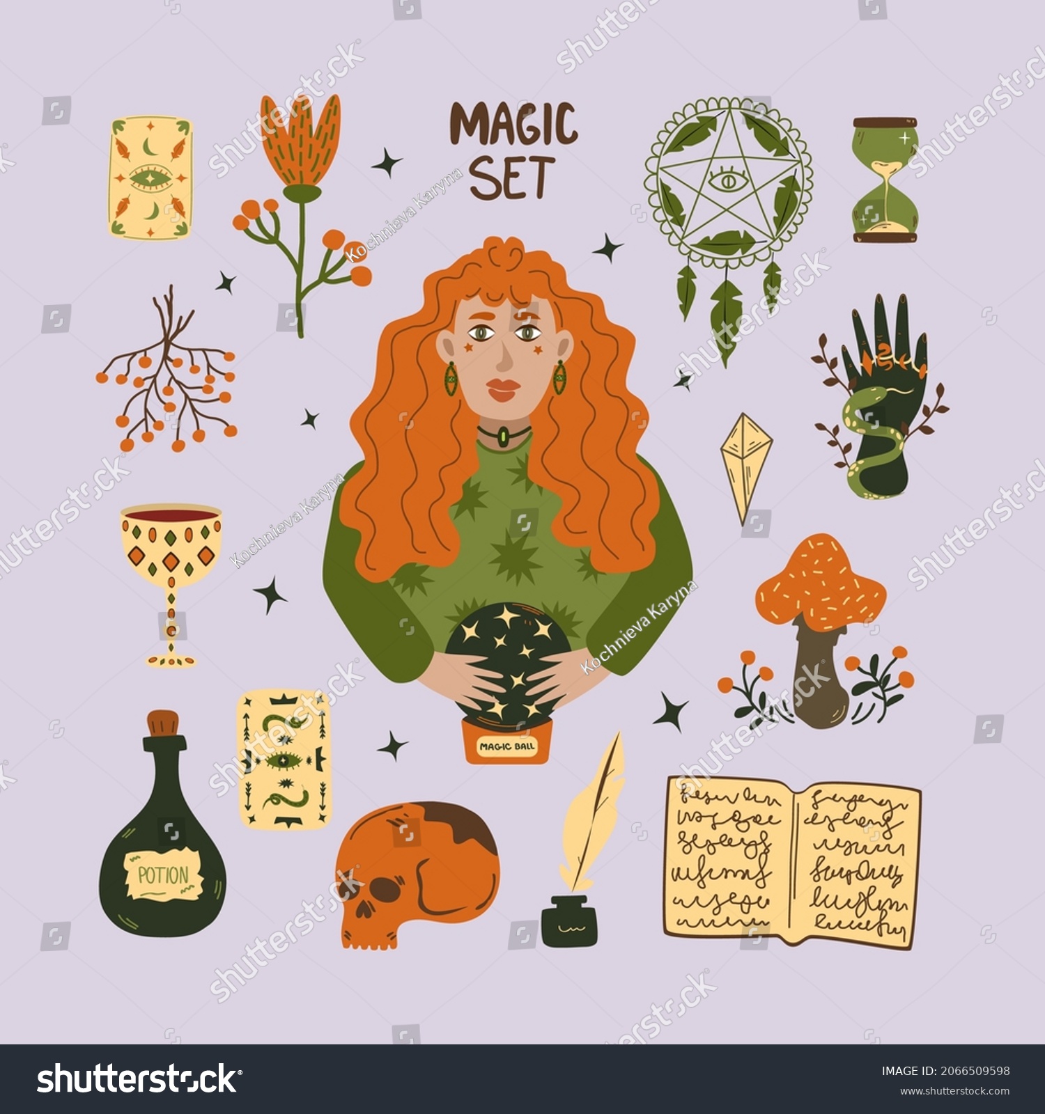 Set Magic Elements Collection Esoteric Clipart Stock Vector (Royalty ...