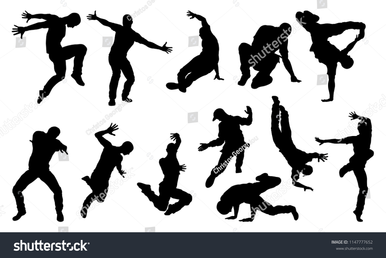 SVG of A set of male street dance hip hop dancers in silhouette svg
