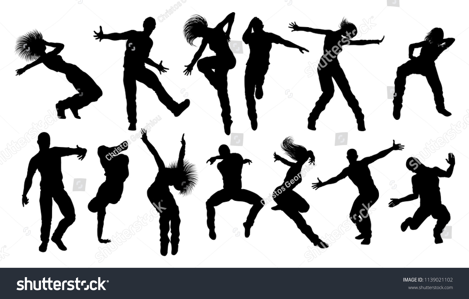 SVG of A set of men and women street dance hip hop dancers in silhouette svg