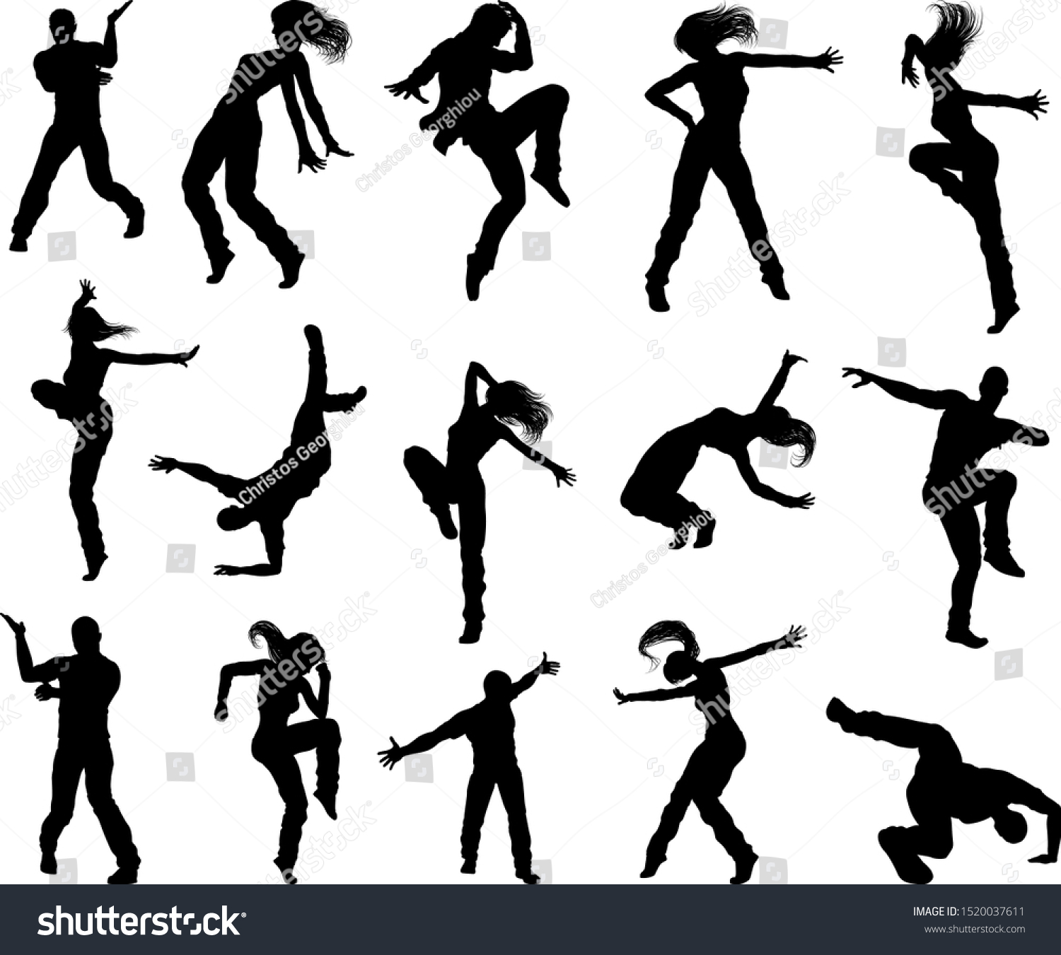 SVG of A set of men and women street dance hip hop dancers in silhouette svg