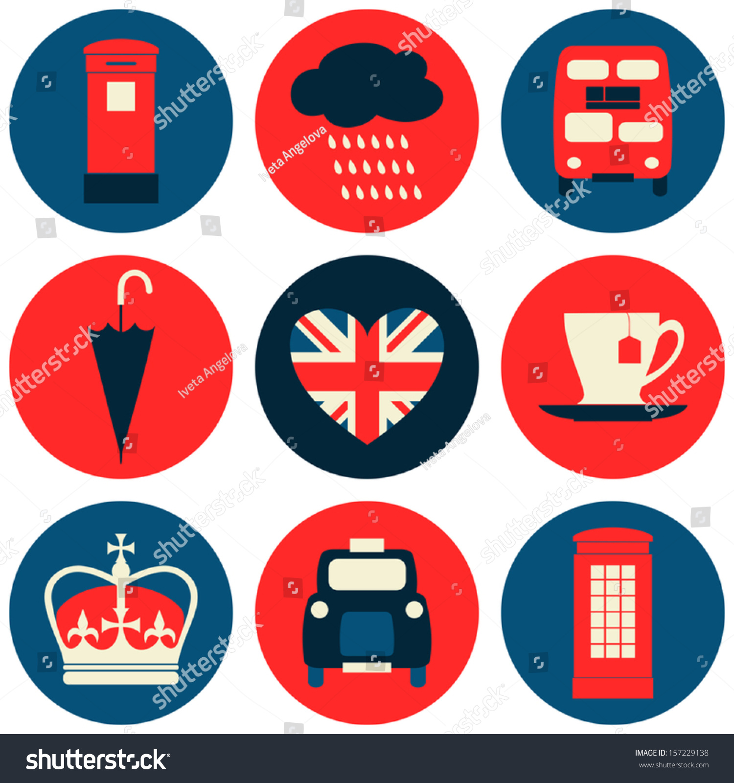 SVG of A set of nine flat design icons with London symbols isolated on white background. svg
