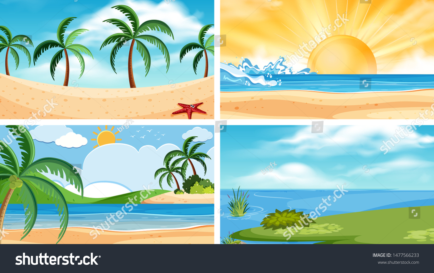 Set Outdoor Scene Including Beaches Illustration Stock Vector (Royalty ...