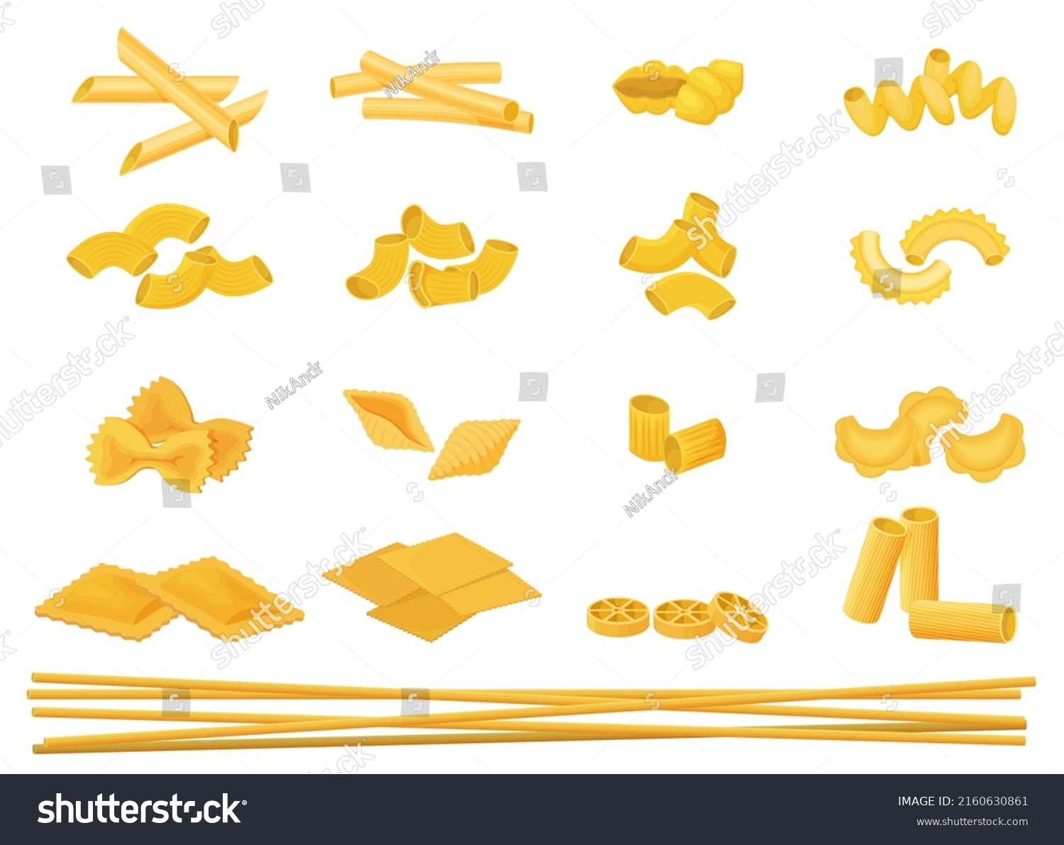 Set Pastavarious Types Italian Noodles Pastavector Stock Vector 