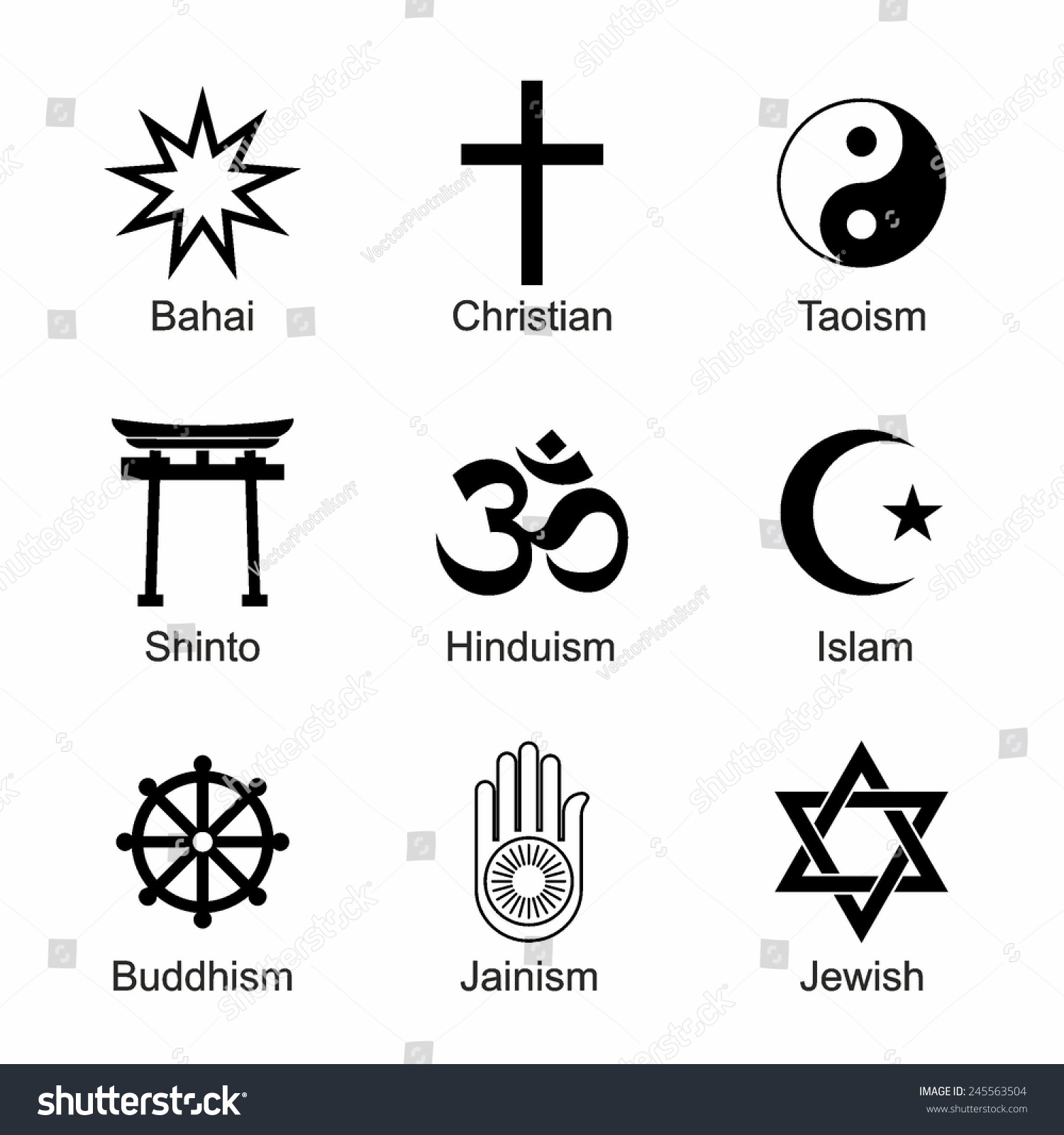 A Set Of Religious Symbols. Black Silhouettes Isolated On White. Stock ...