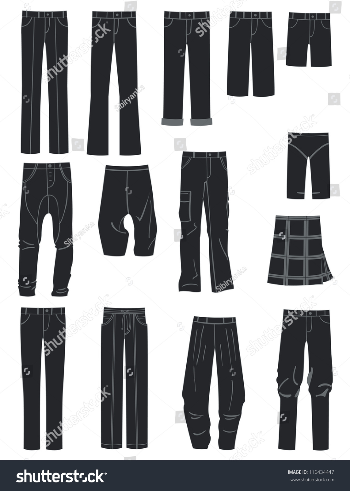 A Set Of Silhouettes Of Different Men'S Pants Stock Vector Illustration ...