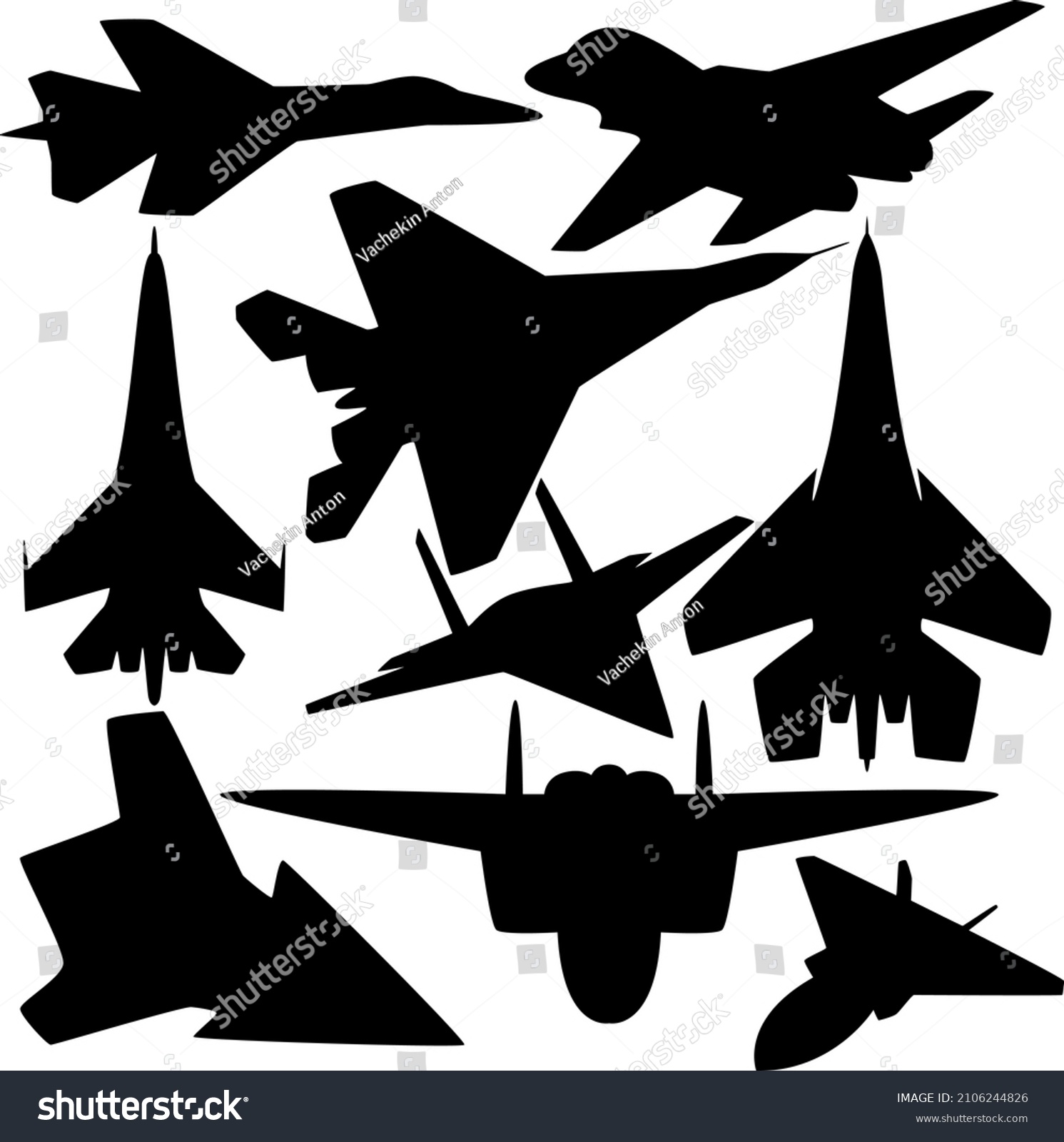 Set Silhouettes Military Fighters Vector Illustration Stock Vector ...