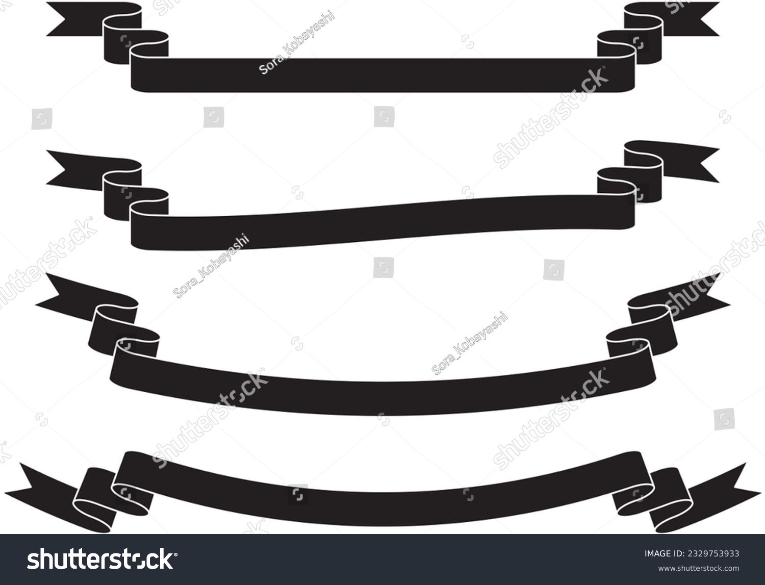 SVG of A set of simple and long monochrome title ribbons (black). svg
