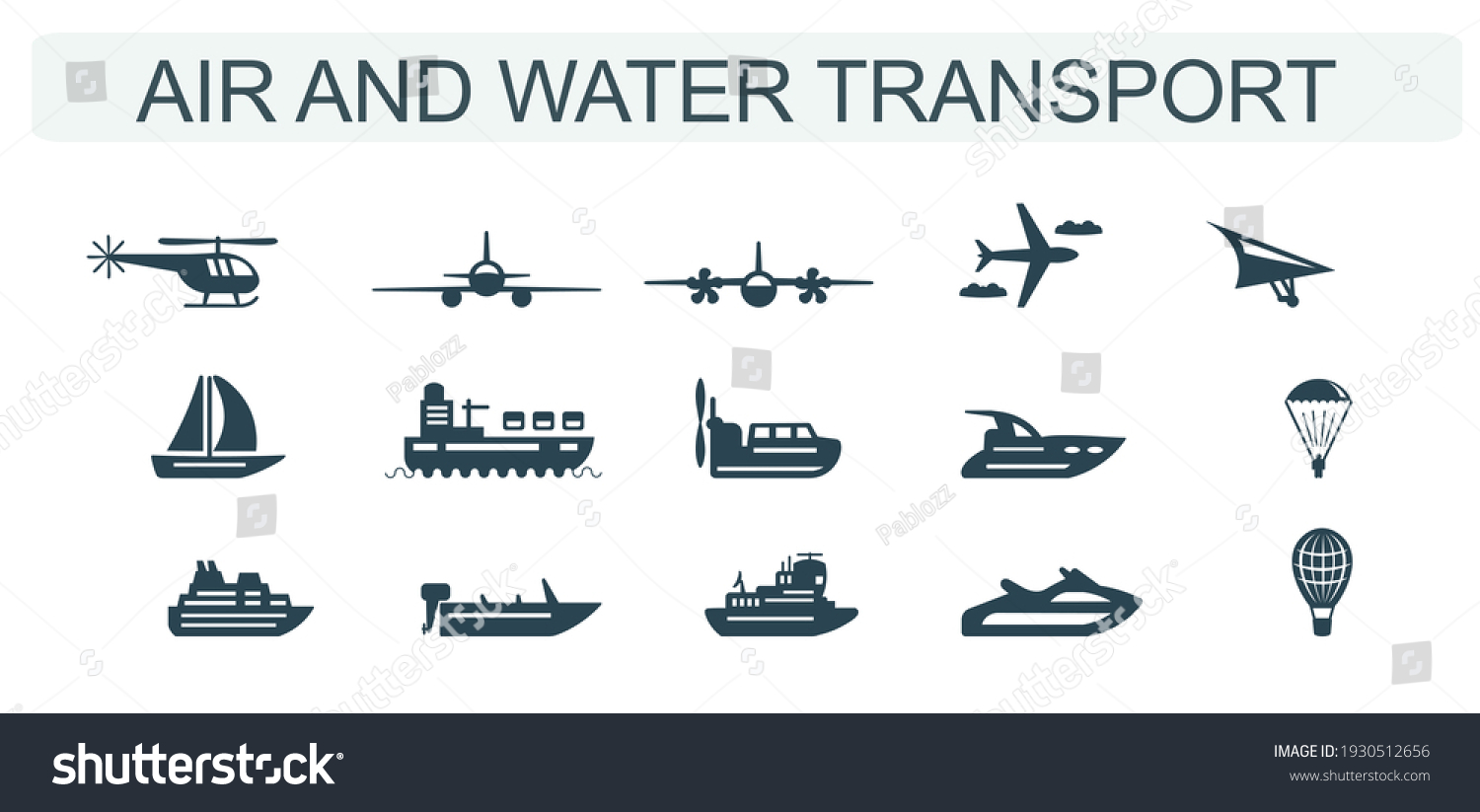 SVG of A set of vector icons for air and water transport. svg