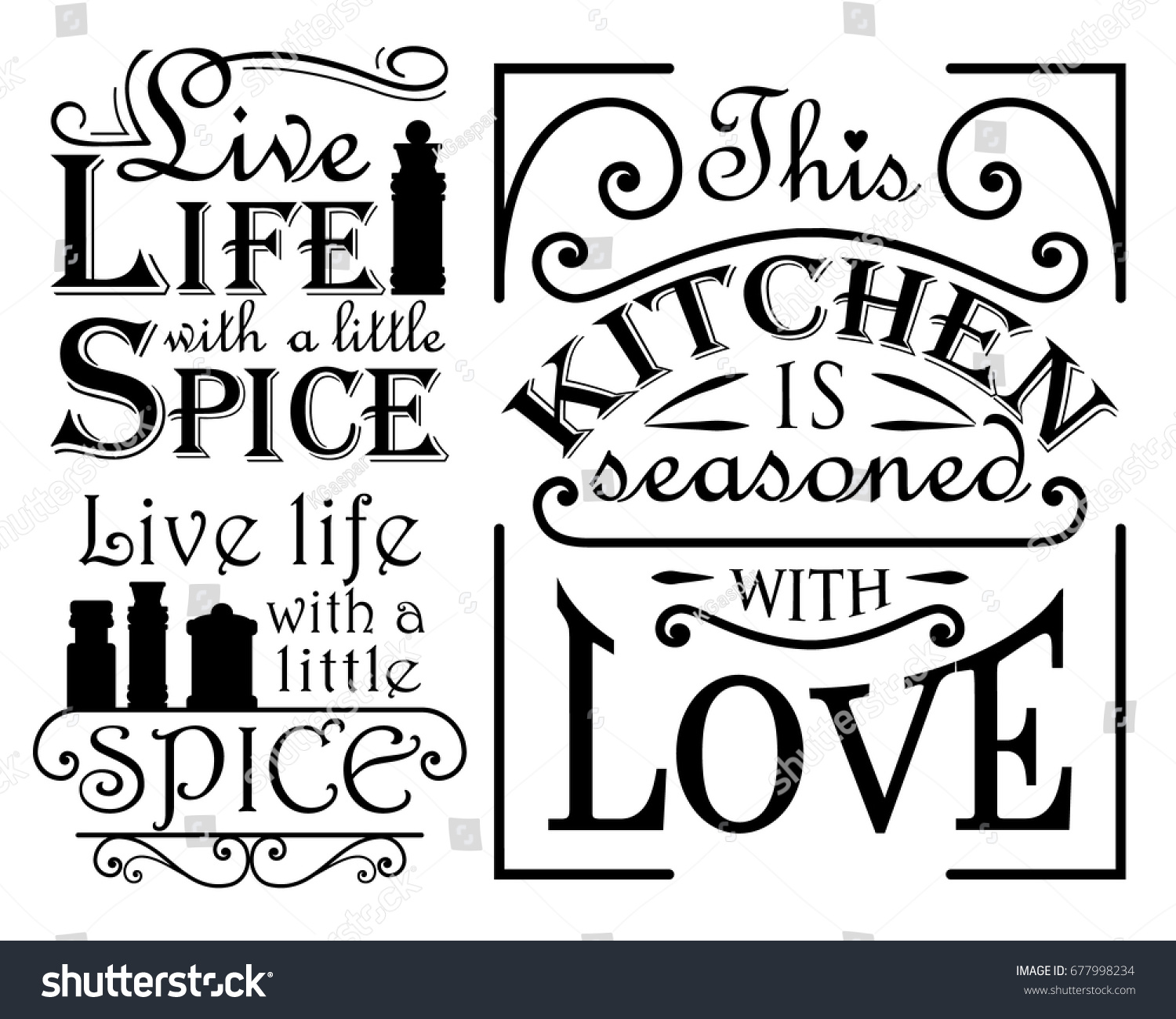 Set Wall Decal Quotes Kitchen Dining Stock Vector 677998234