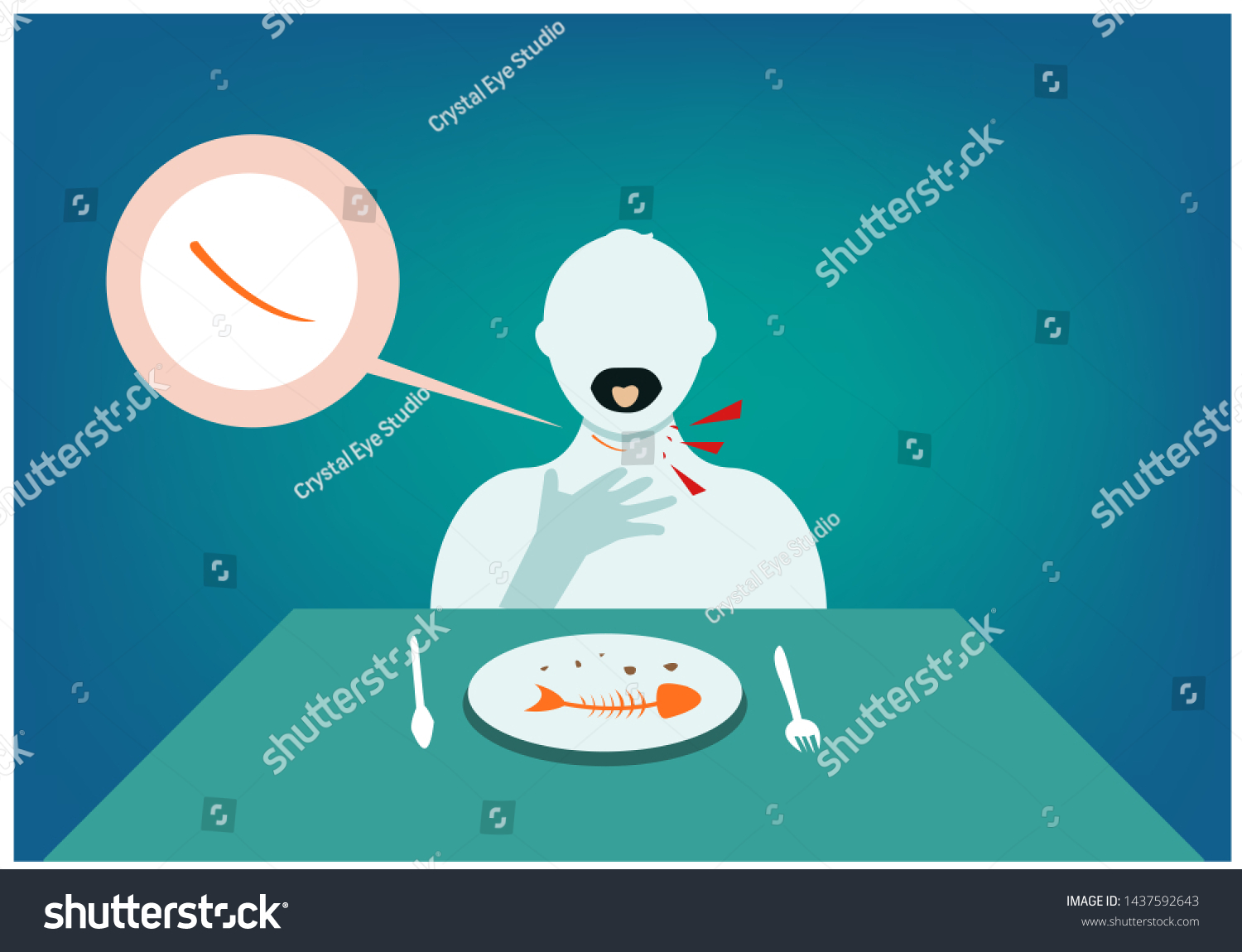 Sharp Fragment Fish Bone Gets Stuck เวกเตอร์สต็อก (ปลอดค่าลิขสิทธิ์