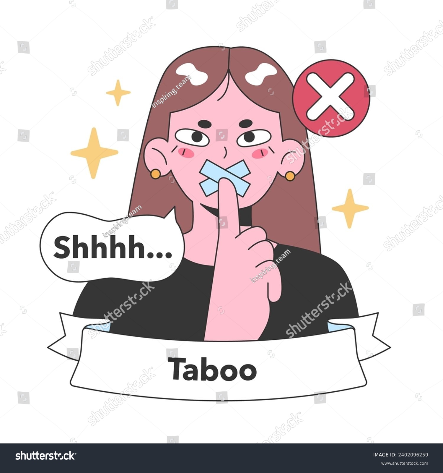 SVG of A silent protest against societal taboos, captured through a hushed figure marked by a bold 'X', embodying quiet resistance. Flat vector illustration. svg