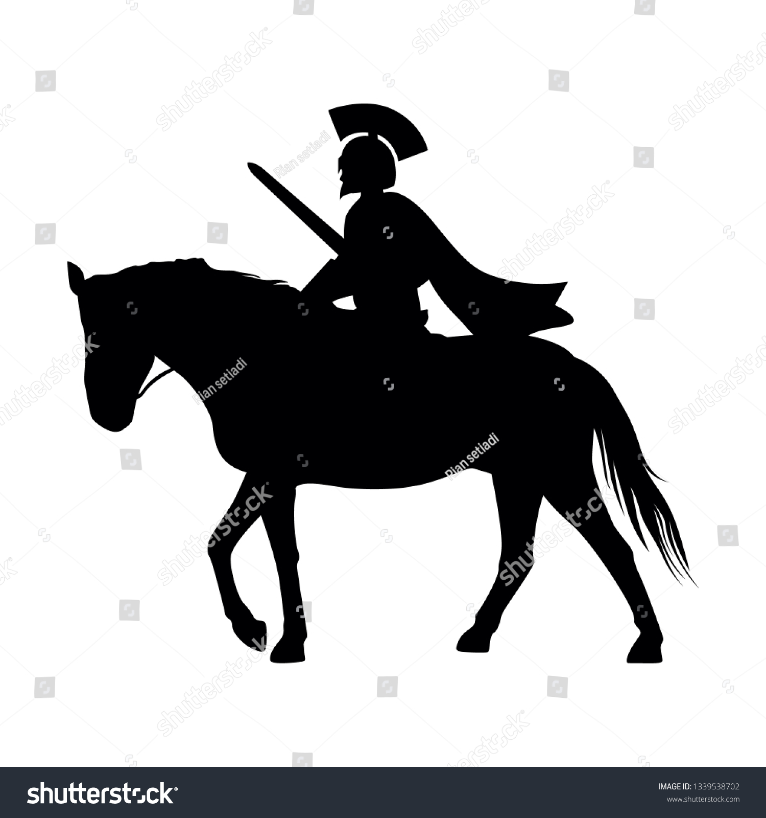 Silhouette Illustration Soldier Riding Horse Stock Vector (Royalty Free ...